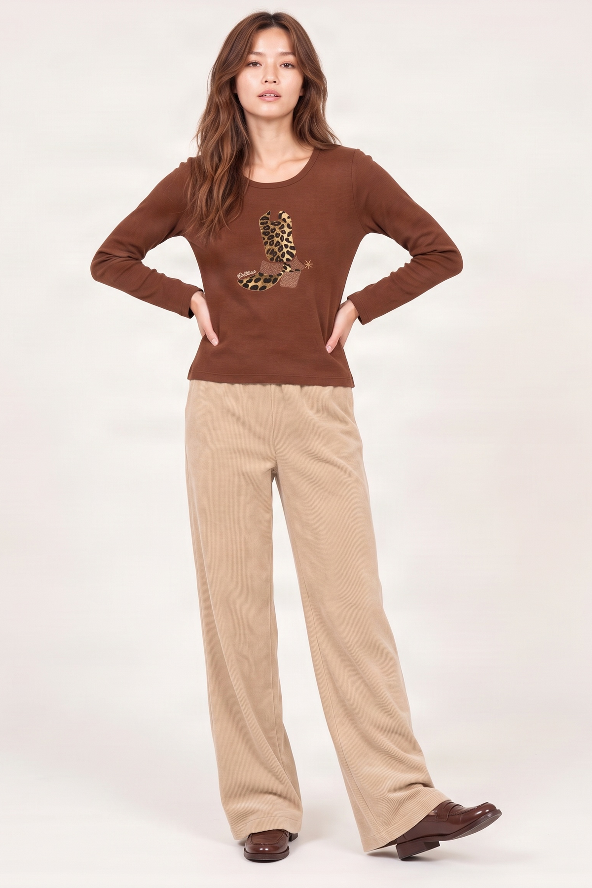 Camiseta de punto marron con bota cowboy animal Lolitas&L
