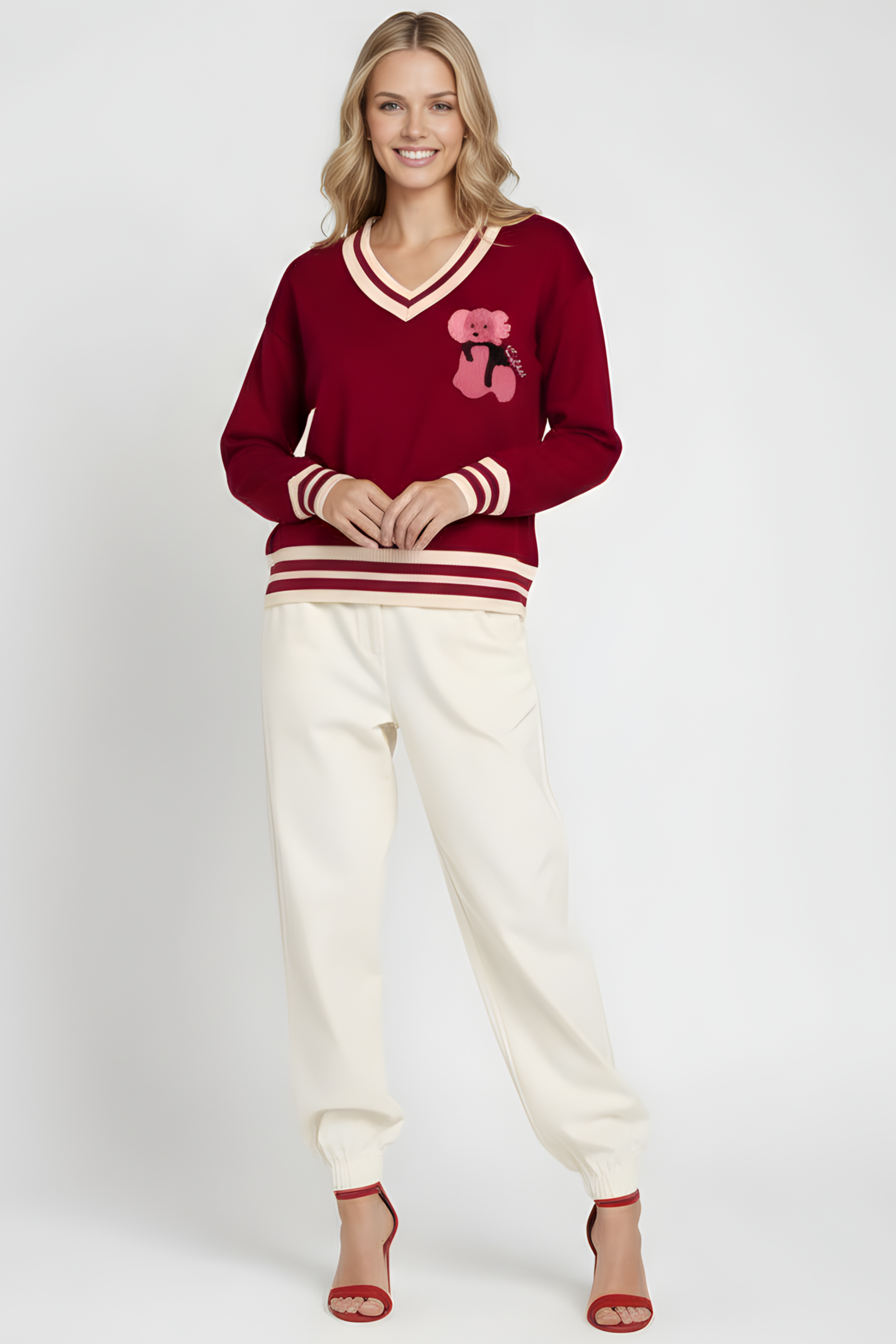 Camiseta de punto roja con elasticos y bordado osito Lolitas&L