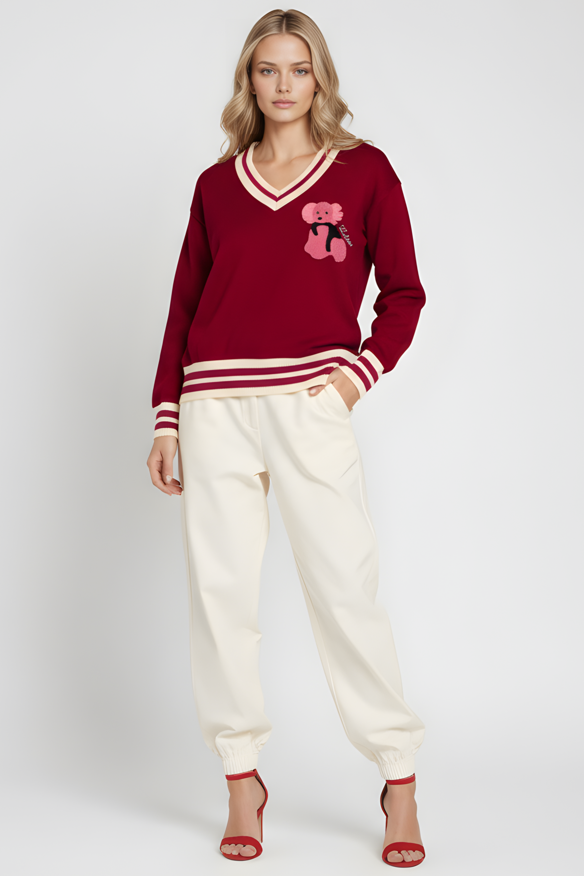 Camiseta de punto roja con elasticos y bordado osito Lolitas&L