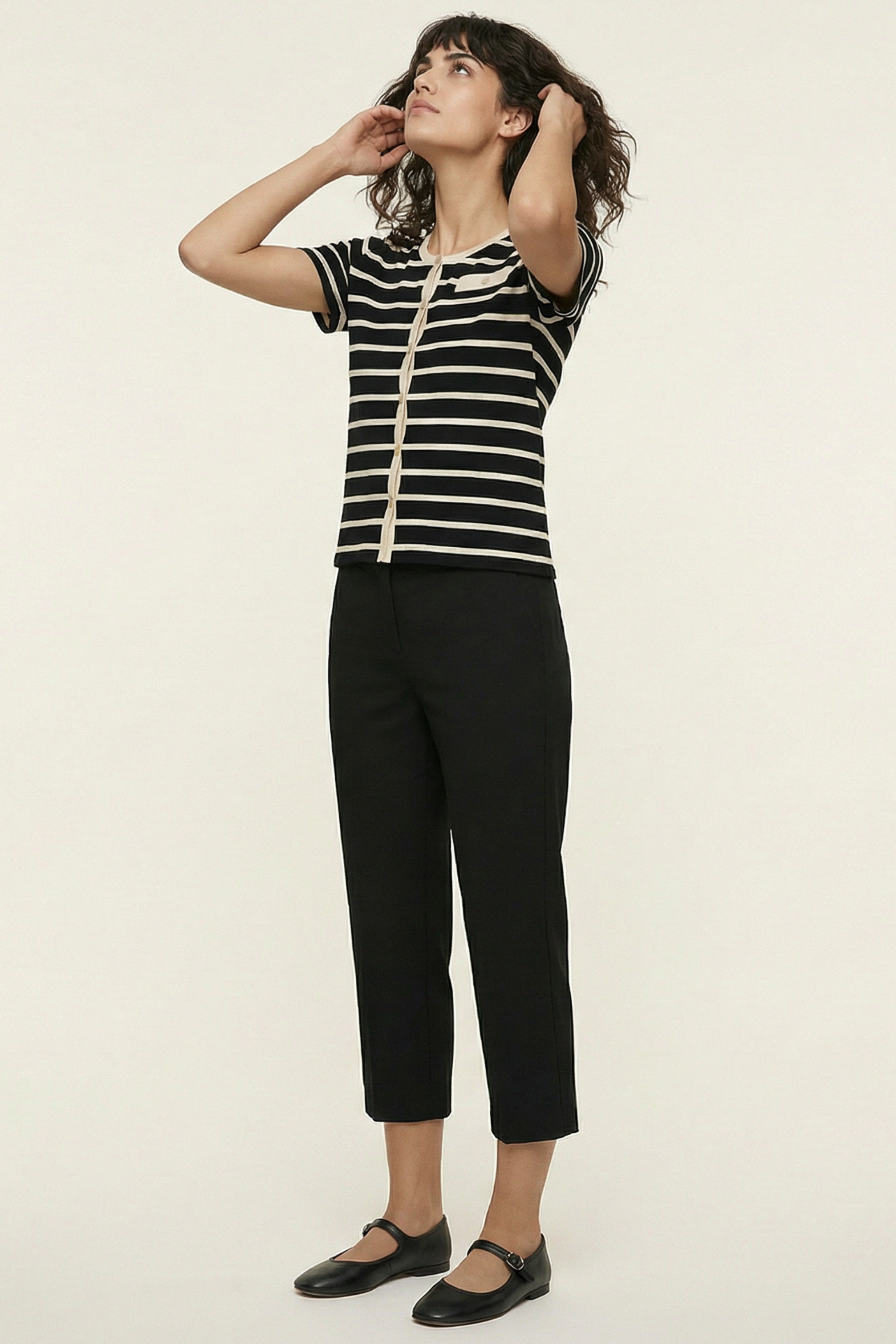 Camiseta de rayas abnotonada de manga corta Lolitas&L