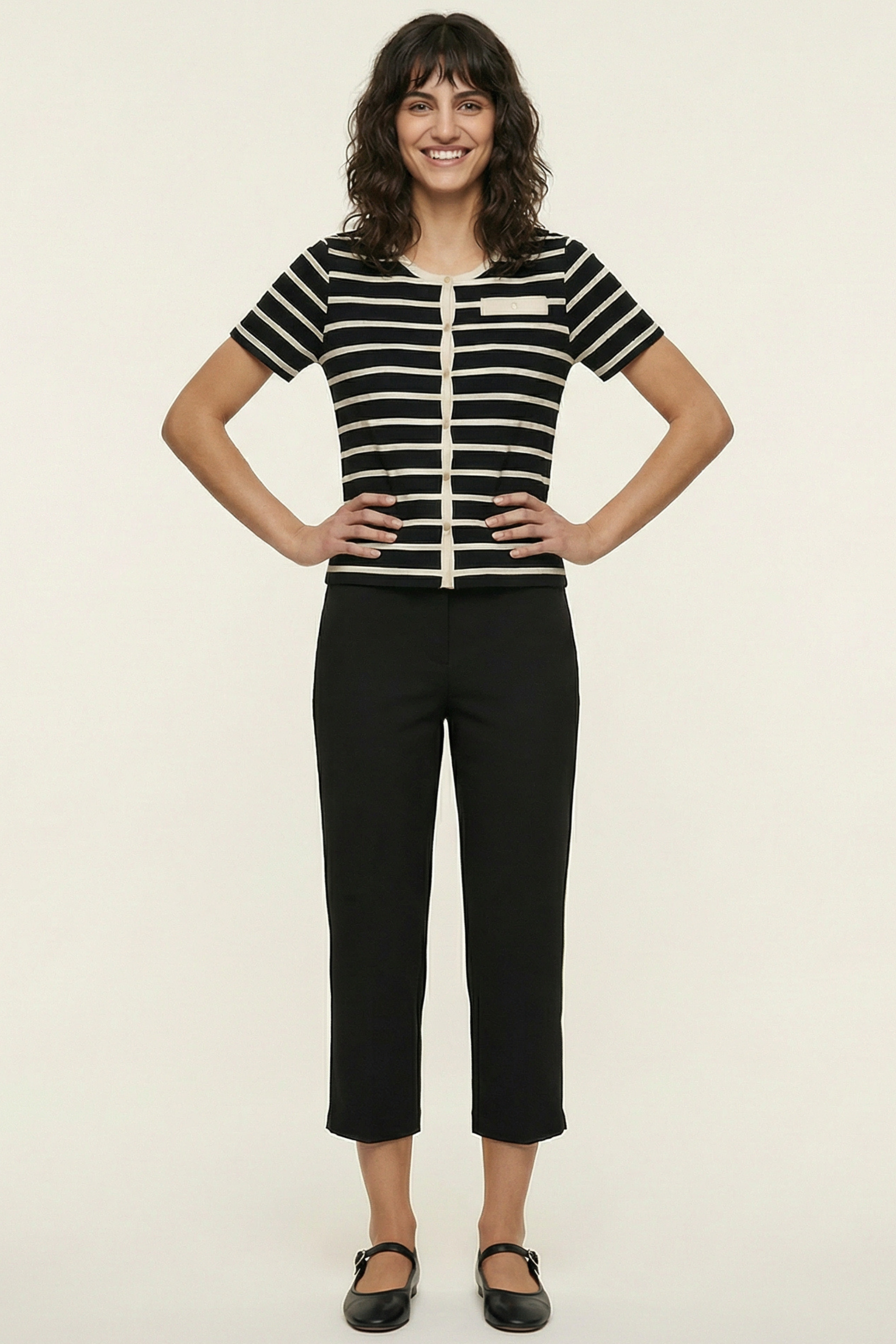 Camiseta de rayas abnotonada de manga corta Lolitas&L