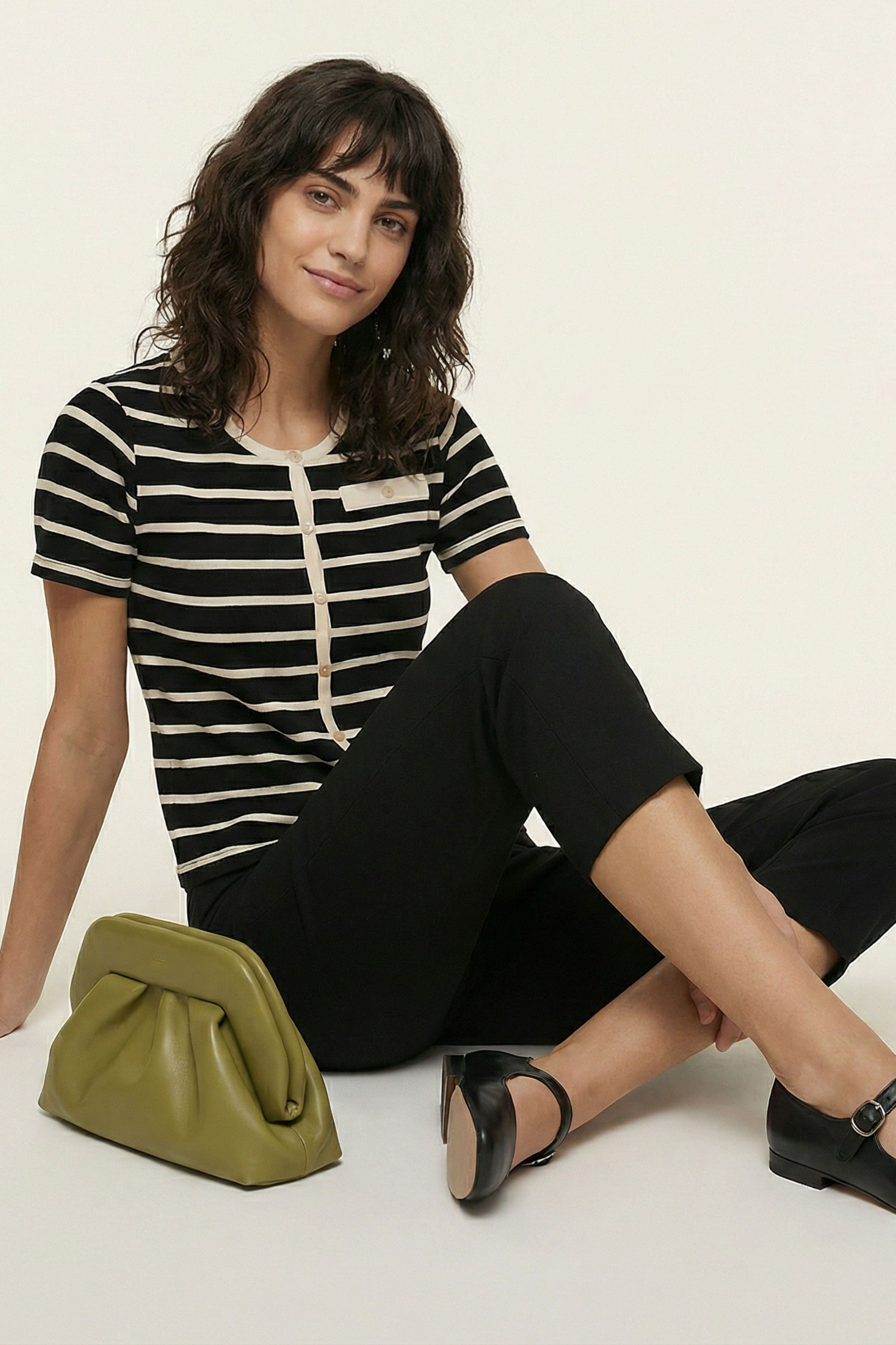 Camiseta de rayas abnotonada de manga corta Lolitas&L