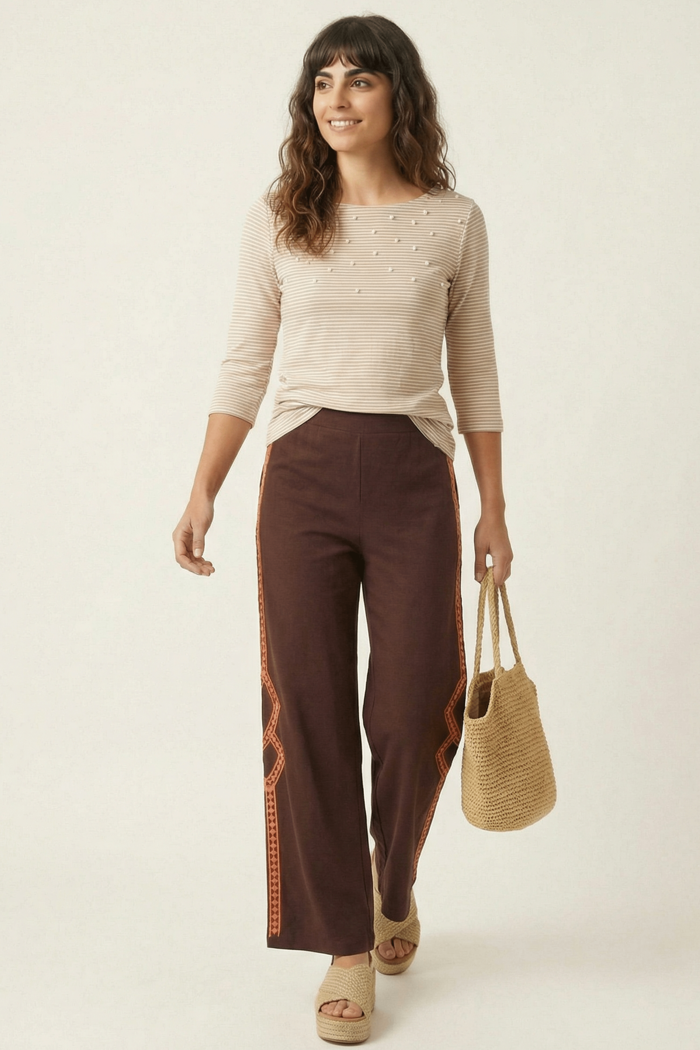 Camiseta rayas beige detalle perlas en delantero Lolitas&L - lolitasyl.com