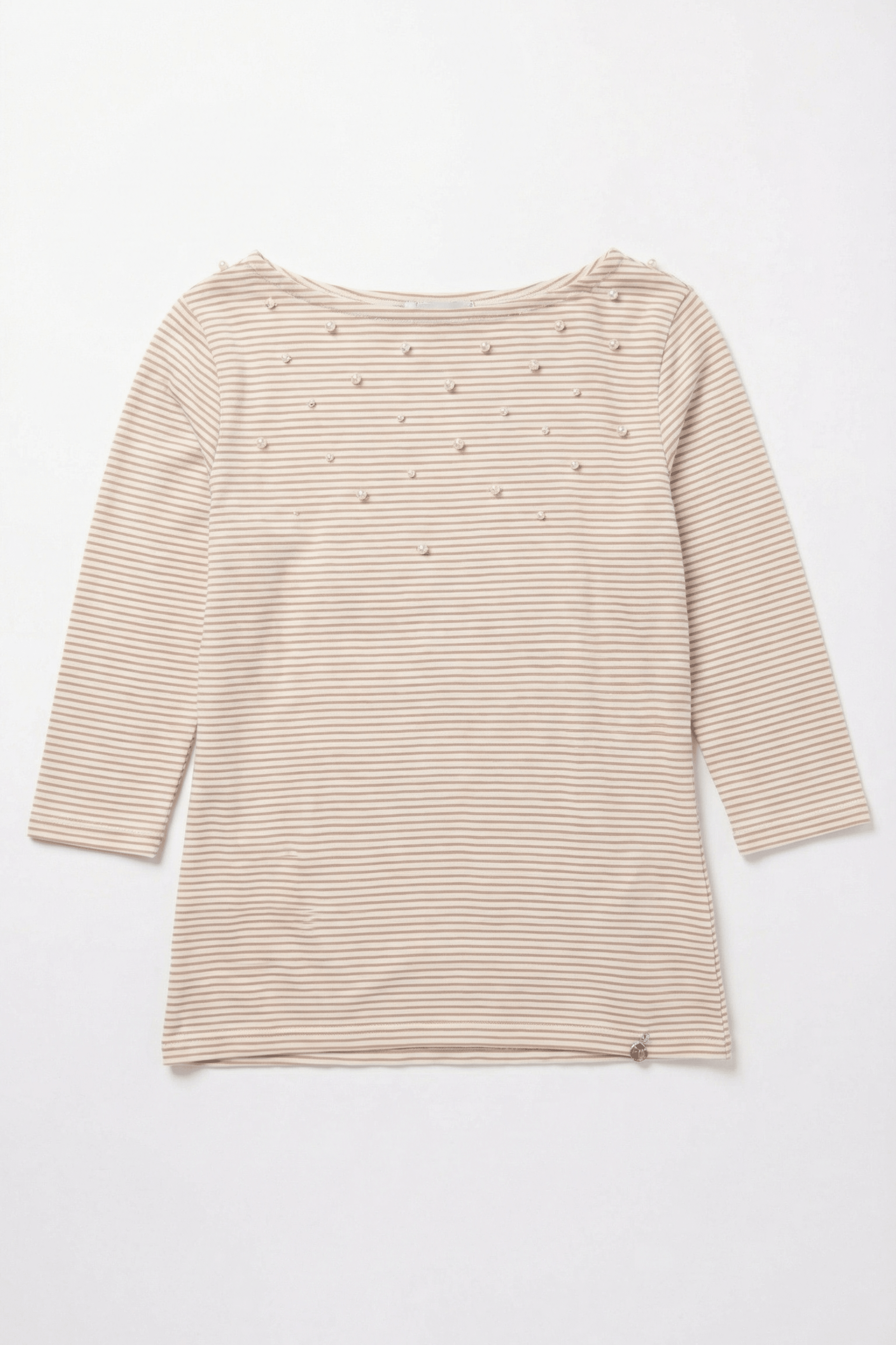 Camiseta rayas beige detalle perlas en delantero Lolitas&L - lolitasyl.com