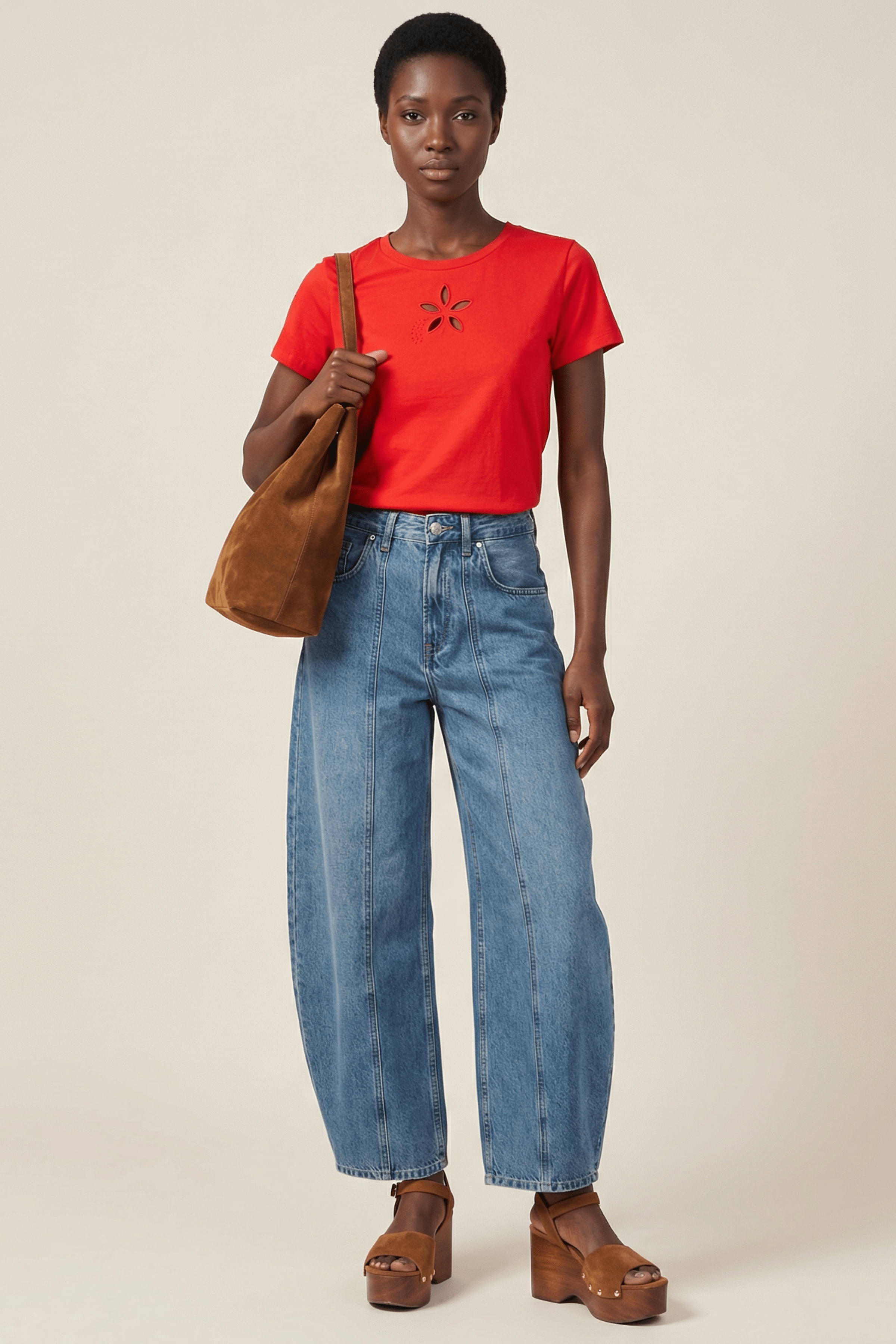 Camiseta roja bordado flor calada con manga corta Lolitas&L - lolitasyl.com