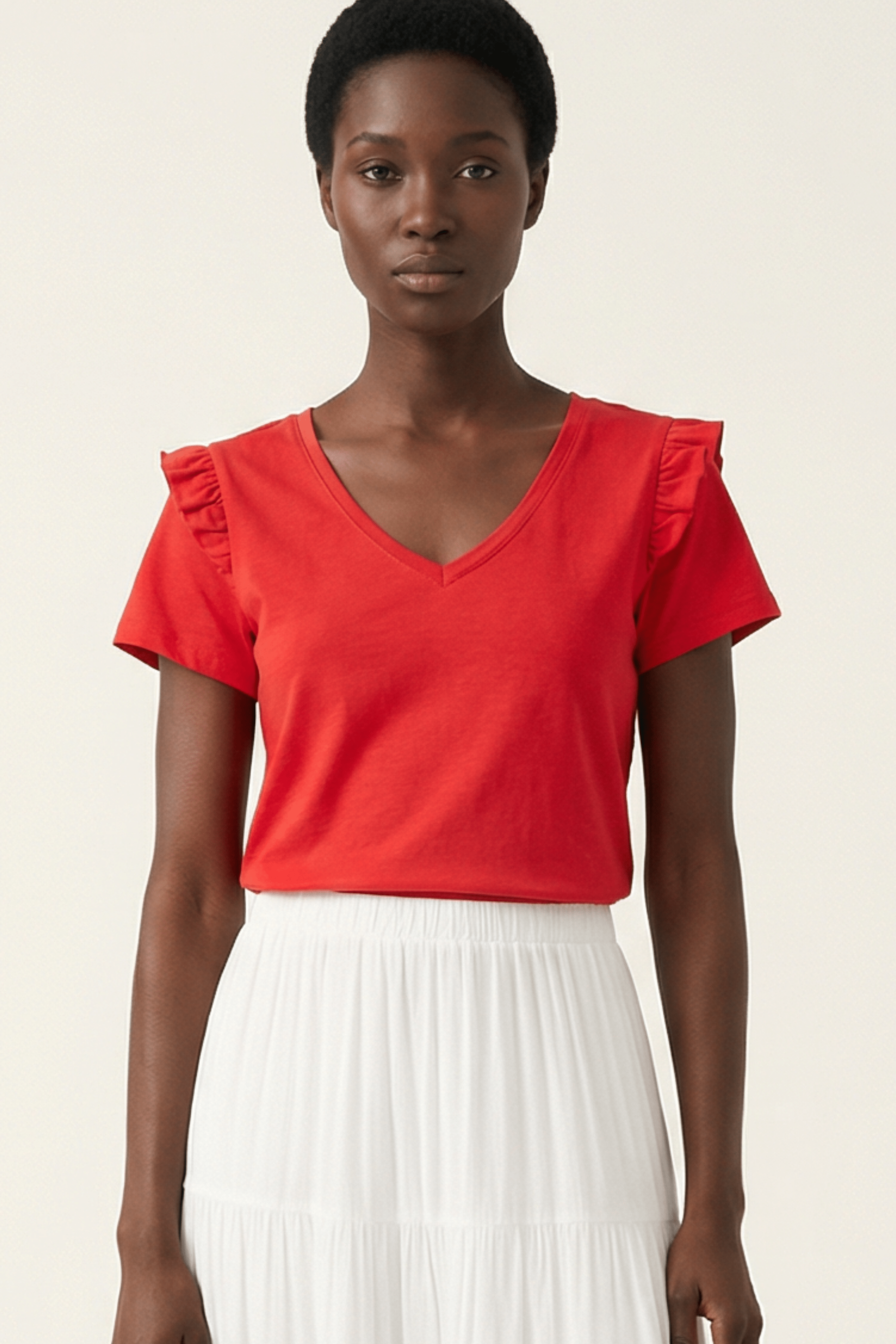 Camiseta roja con volante en hombros Lolitas&L - lolitasyl.com