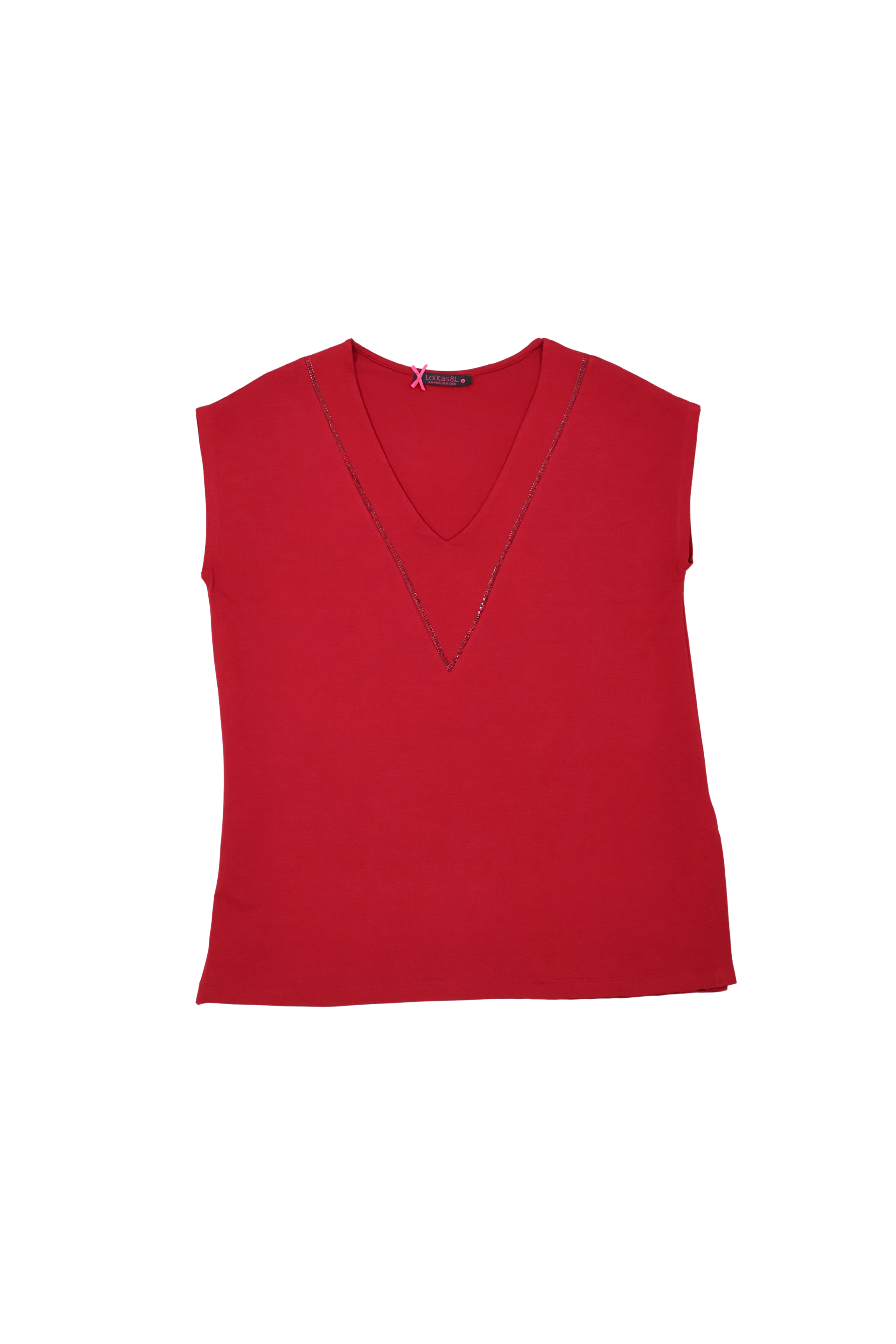 Camiseta roja escote uve sin mangas Lolitas&L