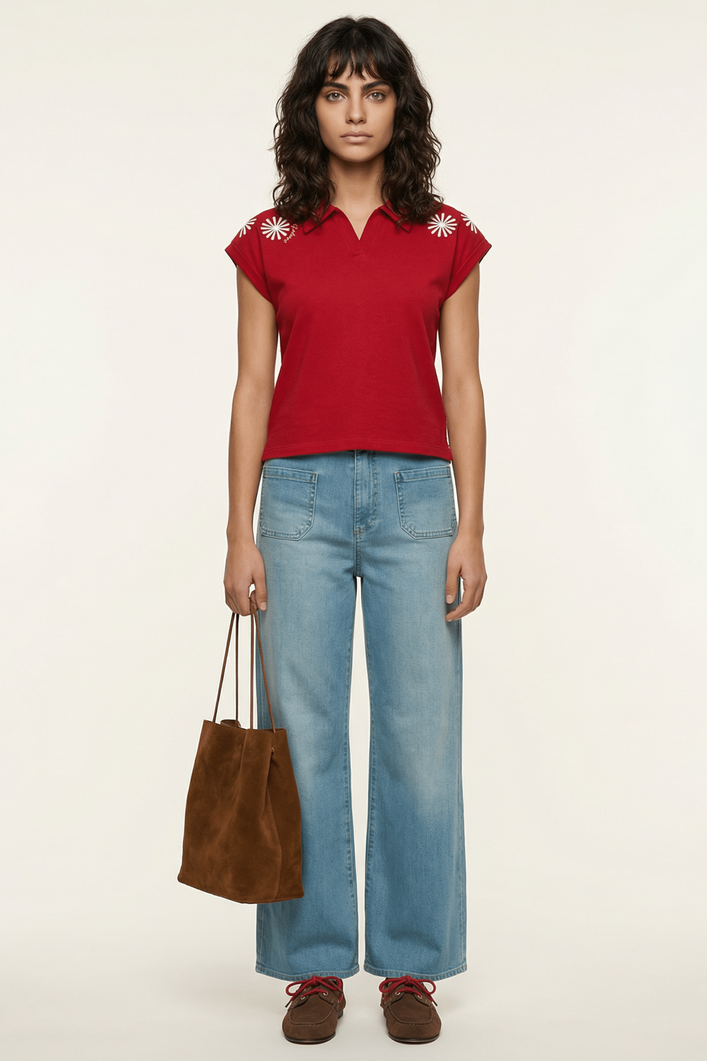 Camiseta roja polo con bordado mandala en contraste Lolitas&L - lolitasyl.com