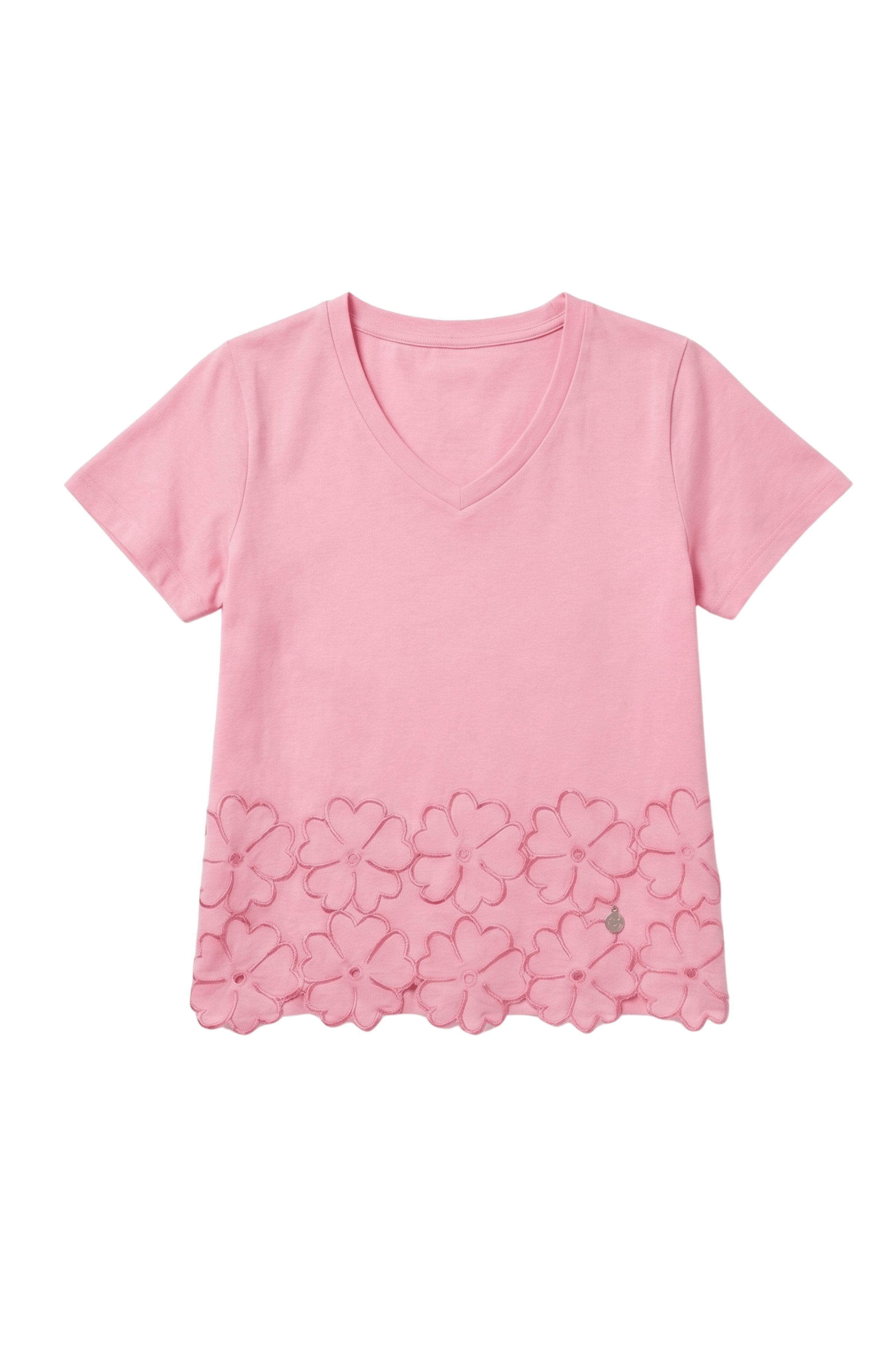 Camiseta rosa bordado flores al tono manga corta Lolitas&L - lolitasyl.com