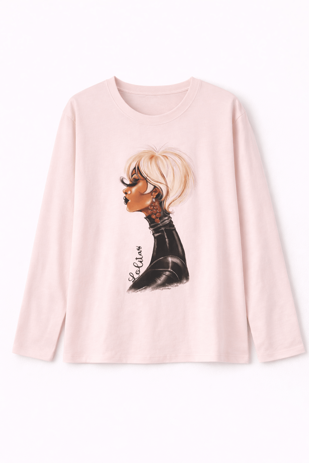 Camiseta Rosa Claro de Manga Larga con Print Digital e Ilustración – Lolitas&L - lolitasyl.com