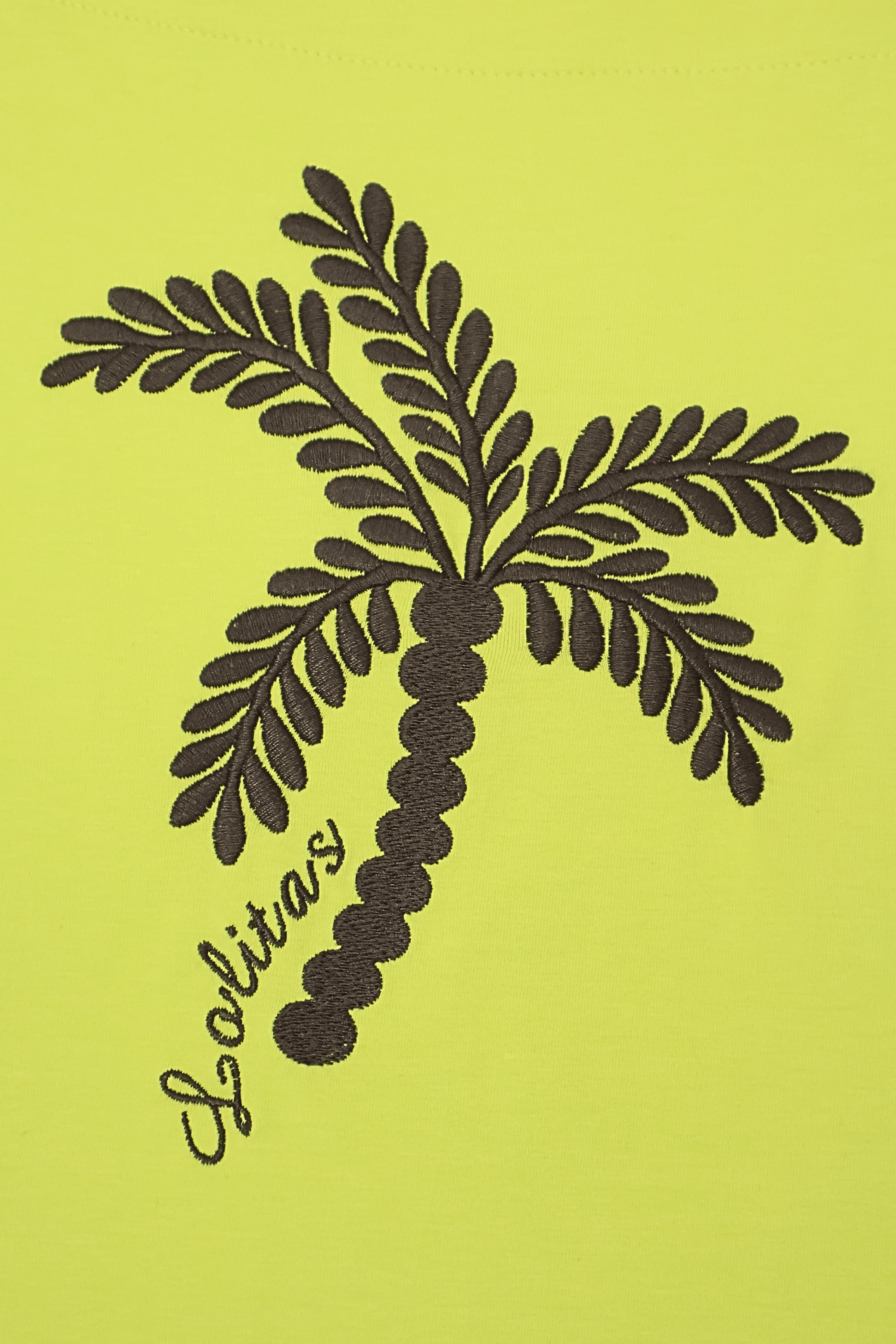 Camiseta verde acido bordado palmera con volantes Lolitas&L - lolitasyl.com