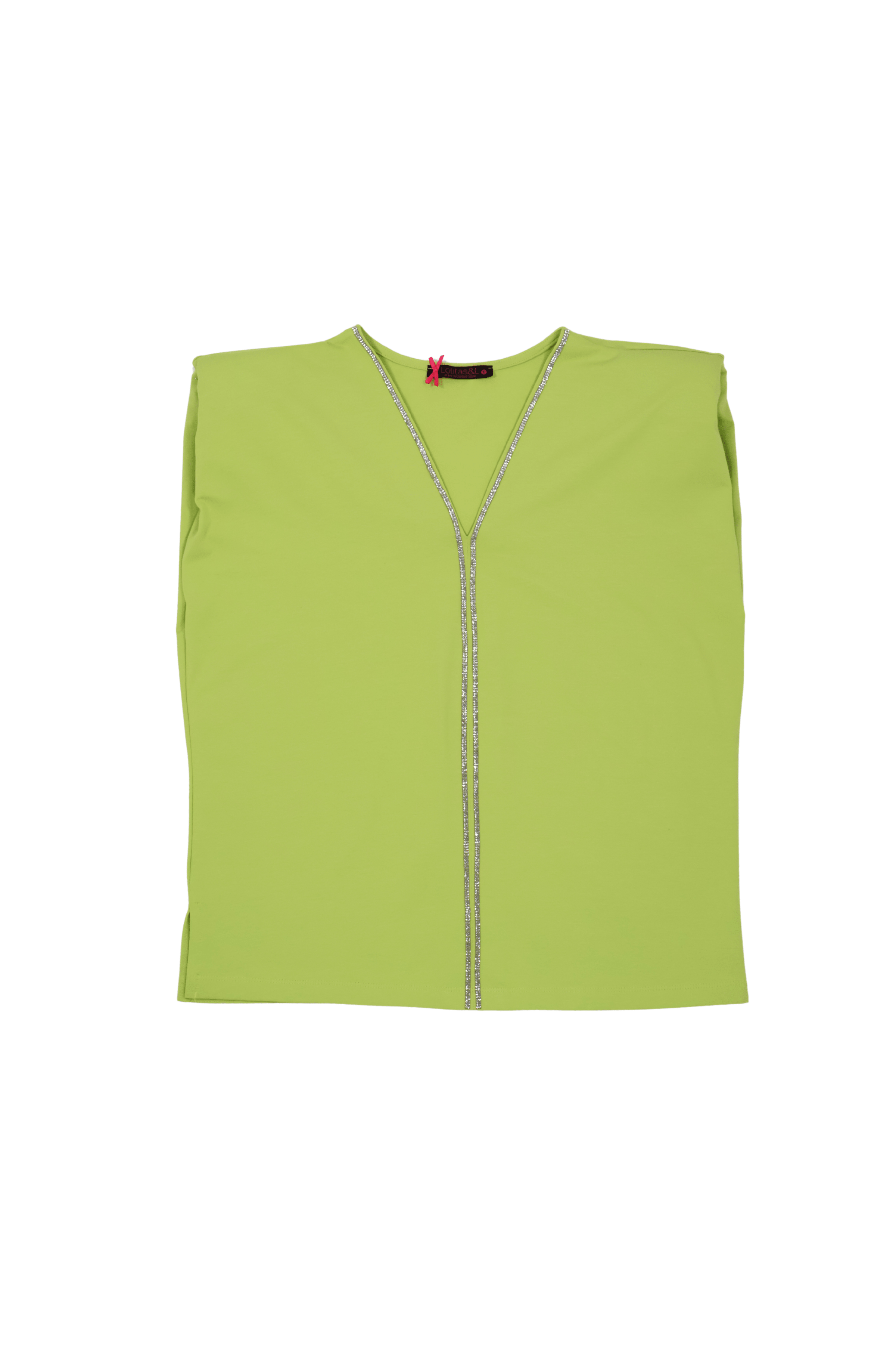 Camiseta verde acido tira strass sin mangas Lolitas&L - lolitasyl.com