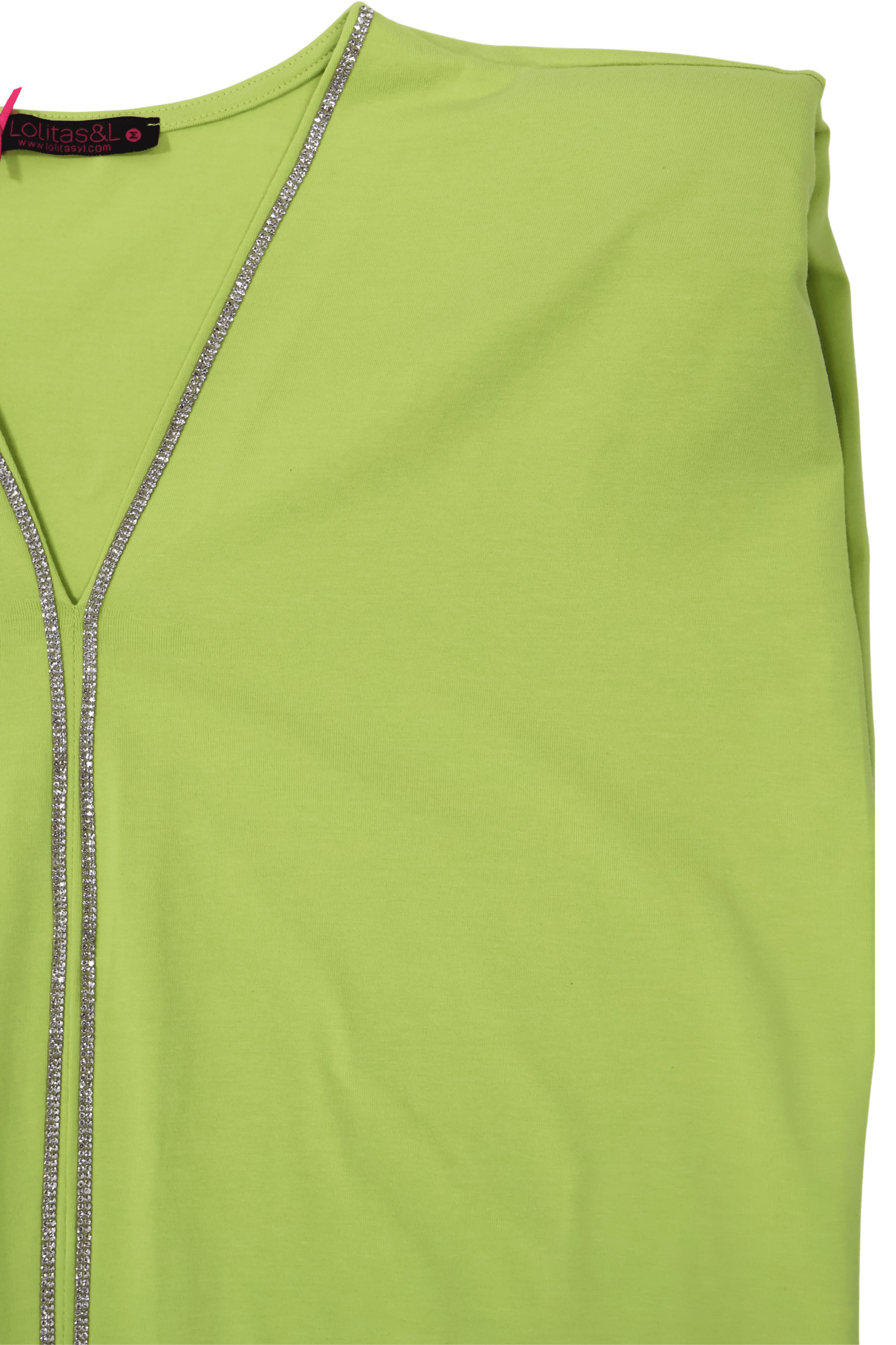 Camiseta verde acido tira strass sin mangas Lolitas&L - lolitasyl.com