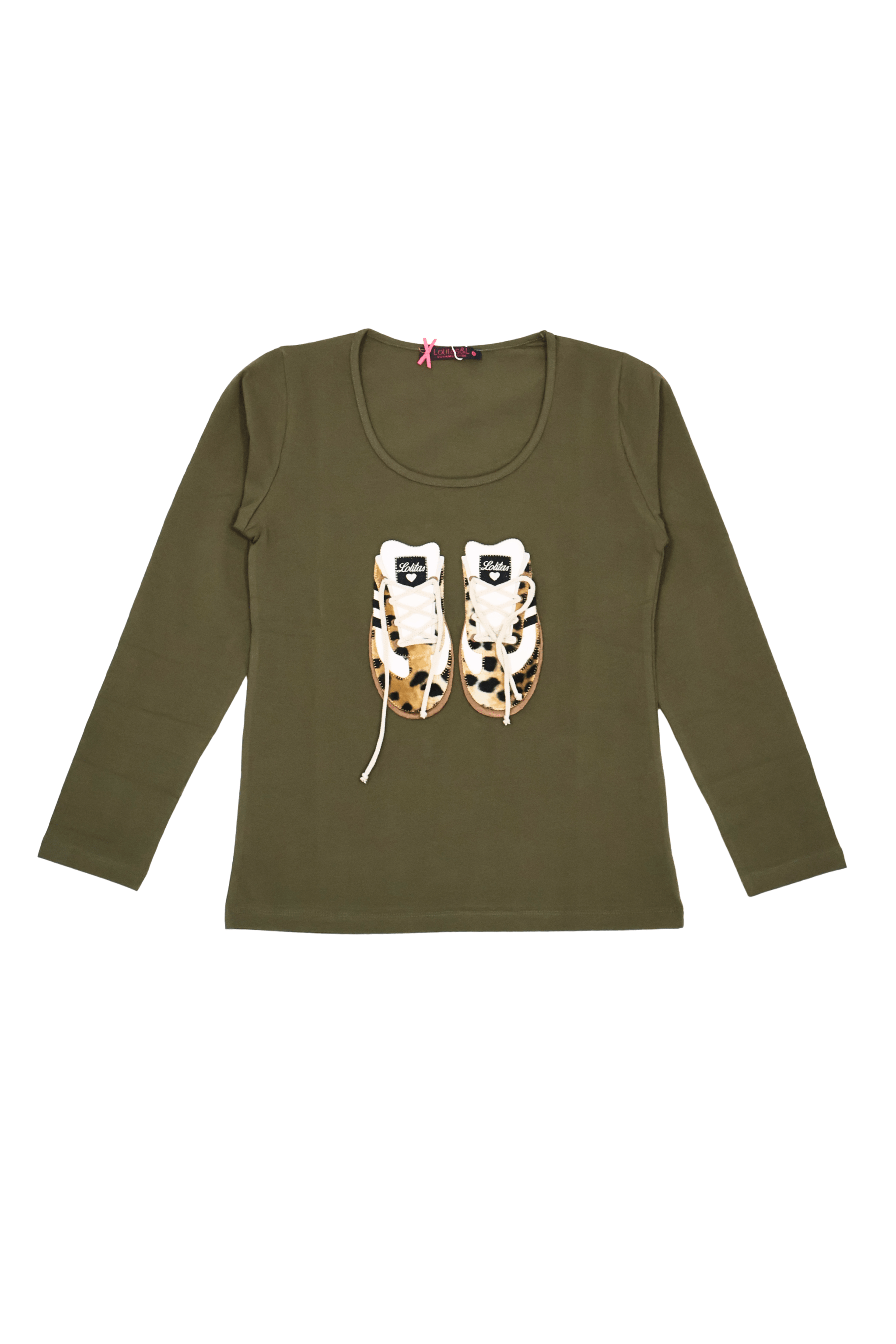 Camiseta verde con bordado sneakers manga larga Lolitas&L - lolitasyl.com