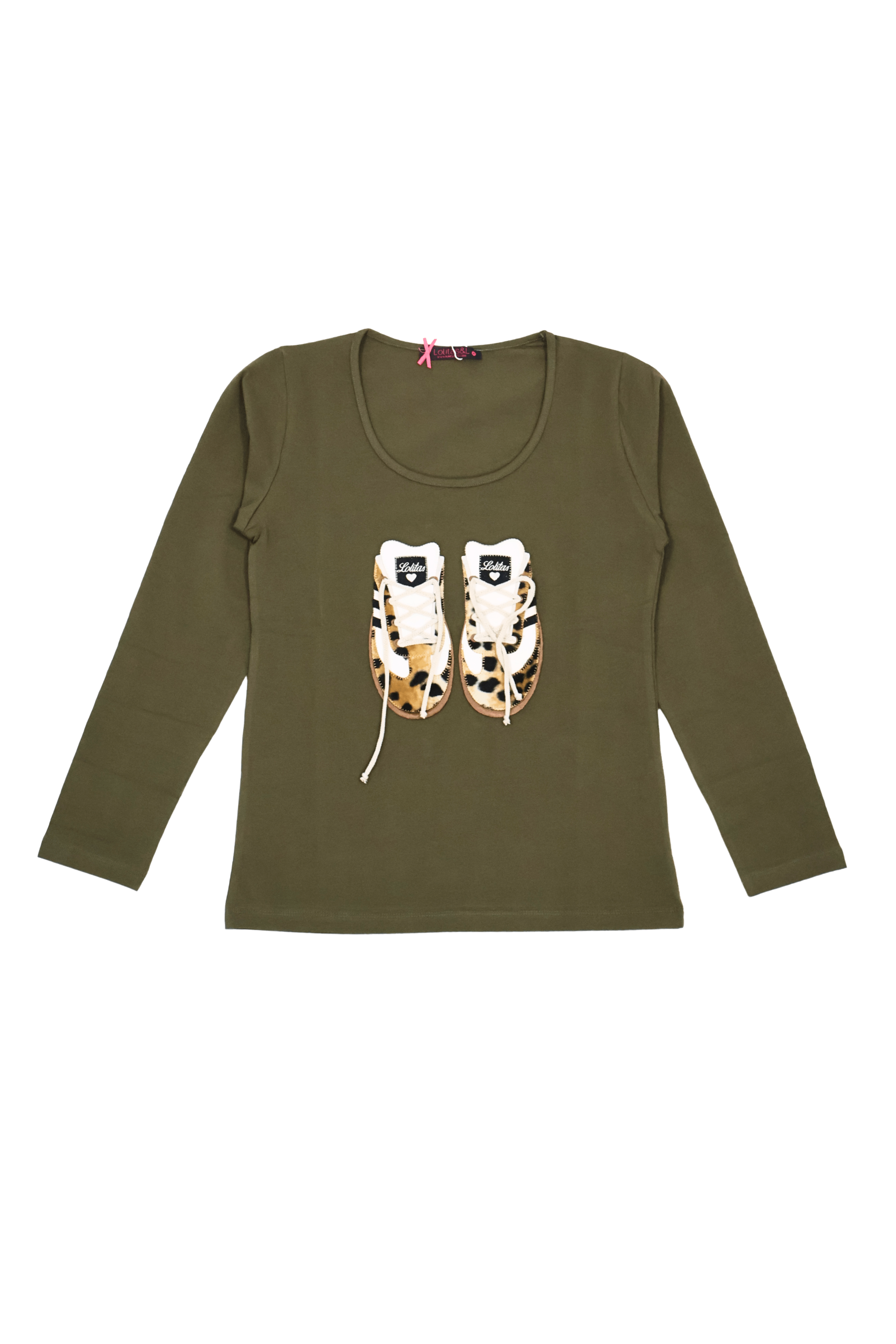 Camiseta verde con bordado sneakers manga larga Lolitas&L - lolitasyl.com