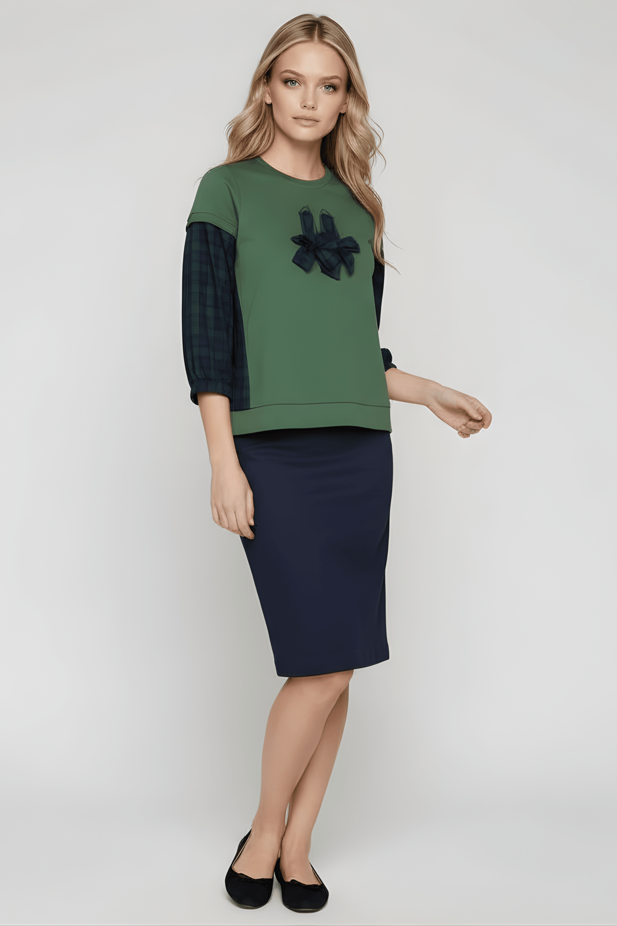 Camiseta verde con cuadro escoces azul bordado zapatillas Lolitas&L - lolitasyl.com