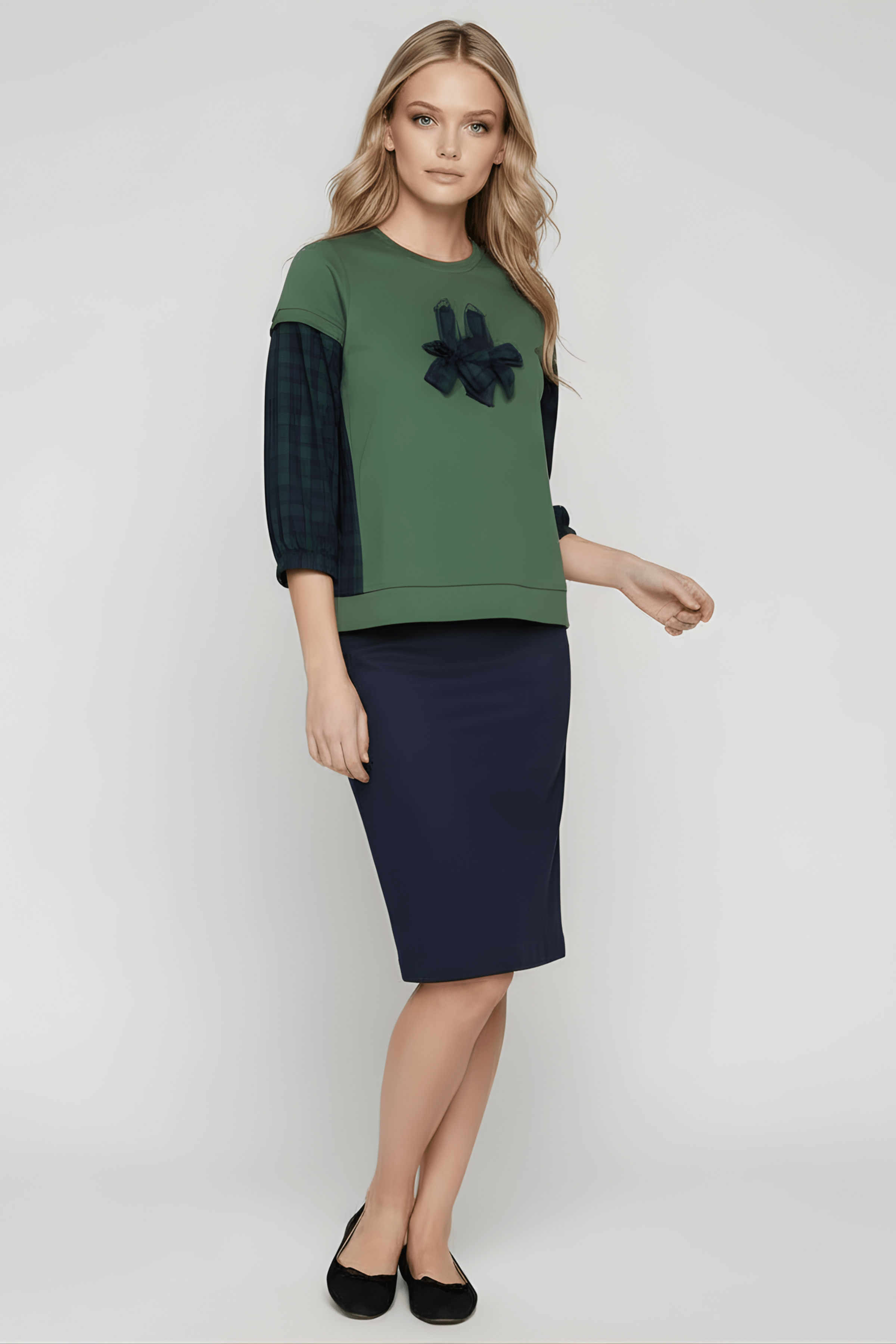 Camiseta verde con cuadro escoces azul bordado zapatillas Lolitas&L - lolitasyl.com