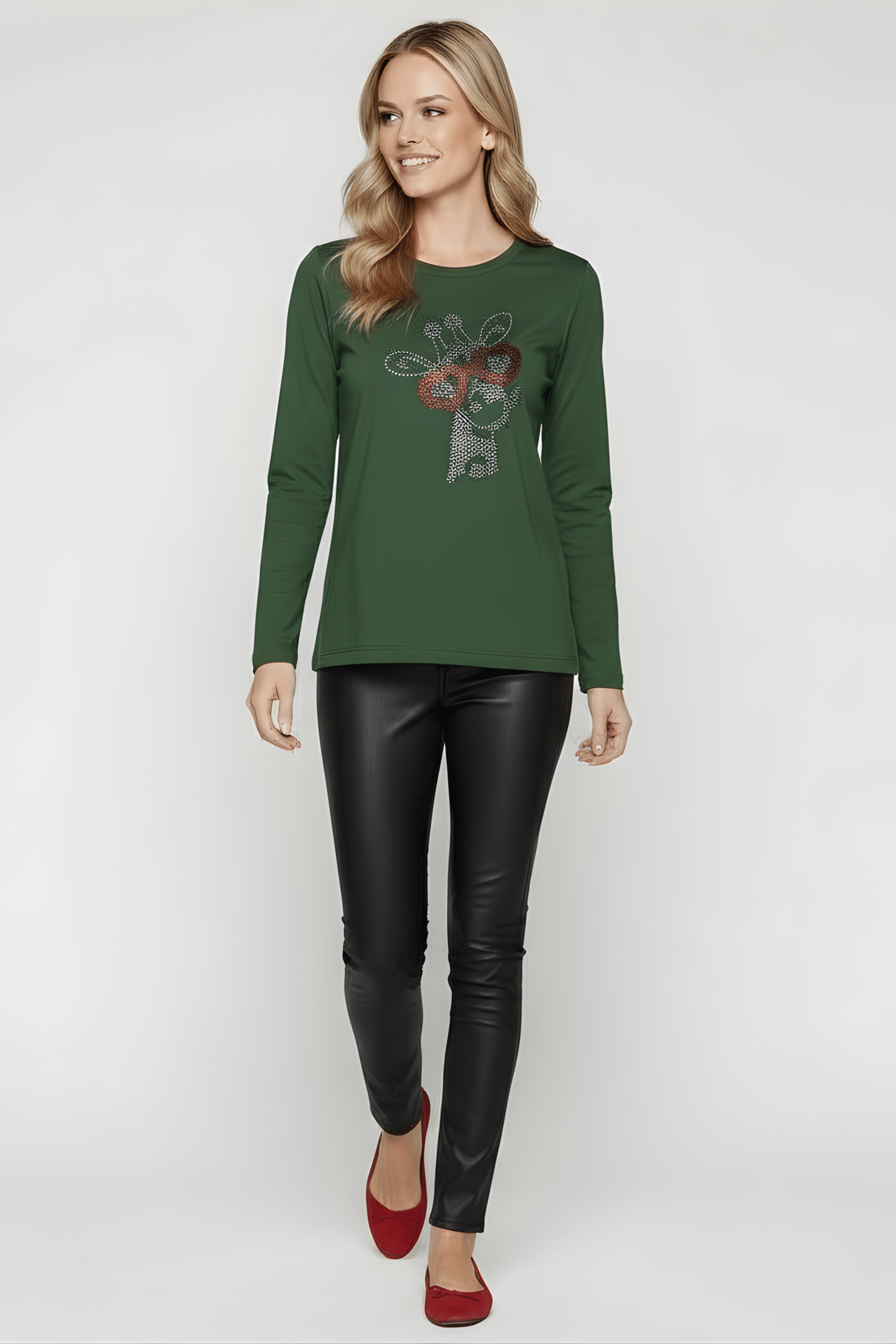 Camiseta verde con girafa strass de manga larga Lolitas&L - lolitasyl.com