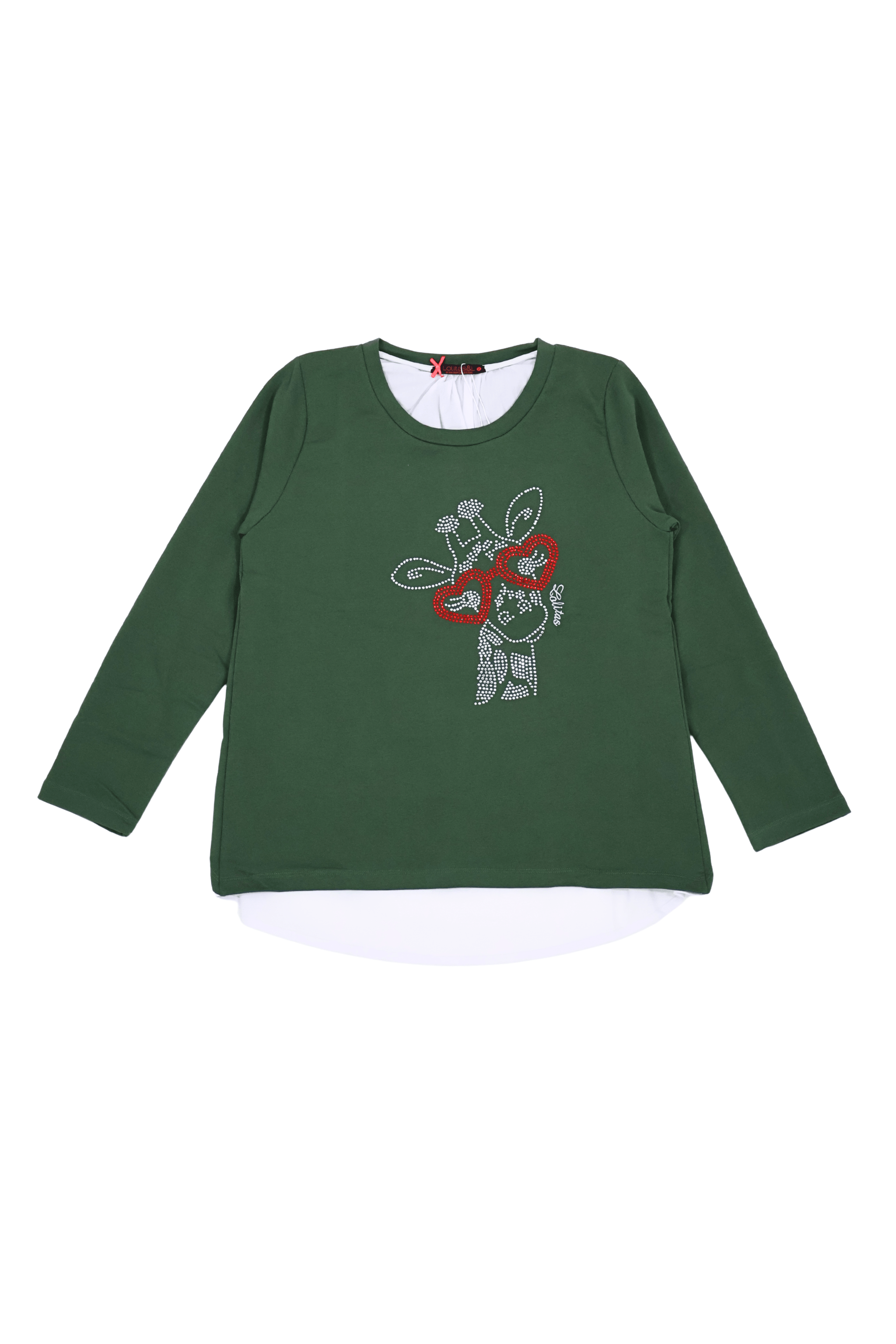 Camiseta verde con girafa strass de manga larga Lolitas&L - lolitasyl.com