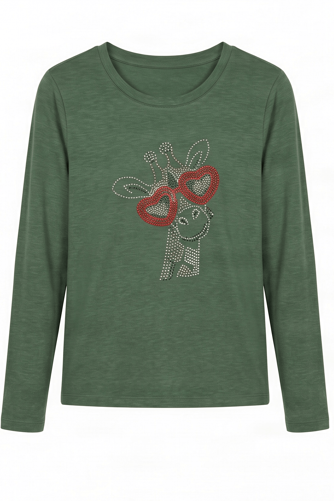 Camiseta verde con girafa strass de manga larga Lolitas&L - lolitasyl.com
