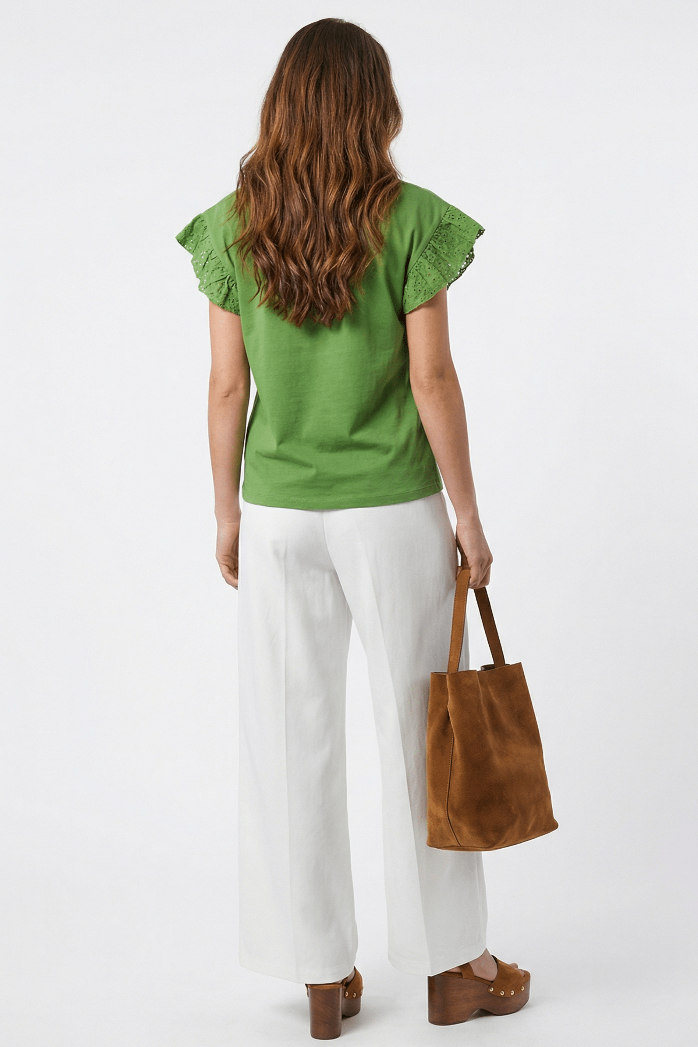 Camiseta verde con volante en bordado ingles y flor Lolitas&L - lolitasyl.com