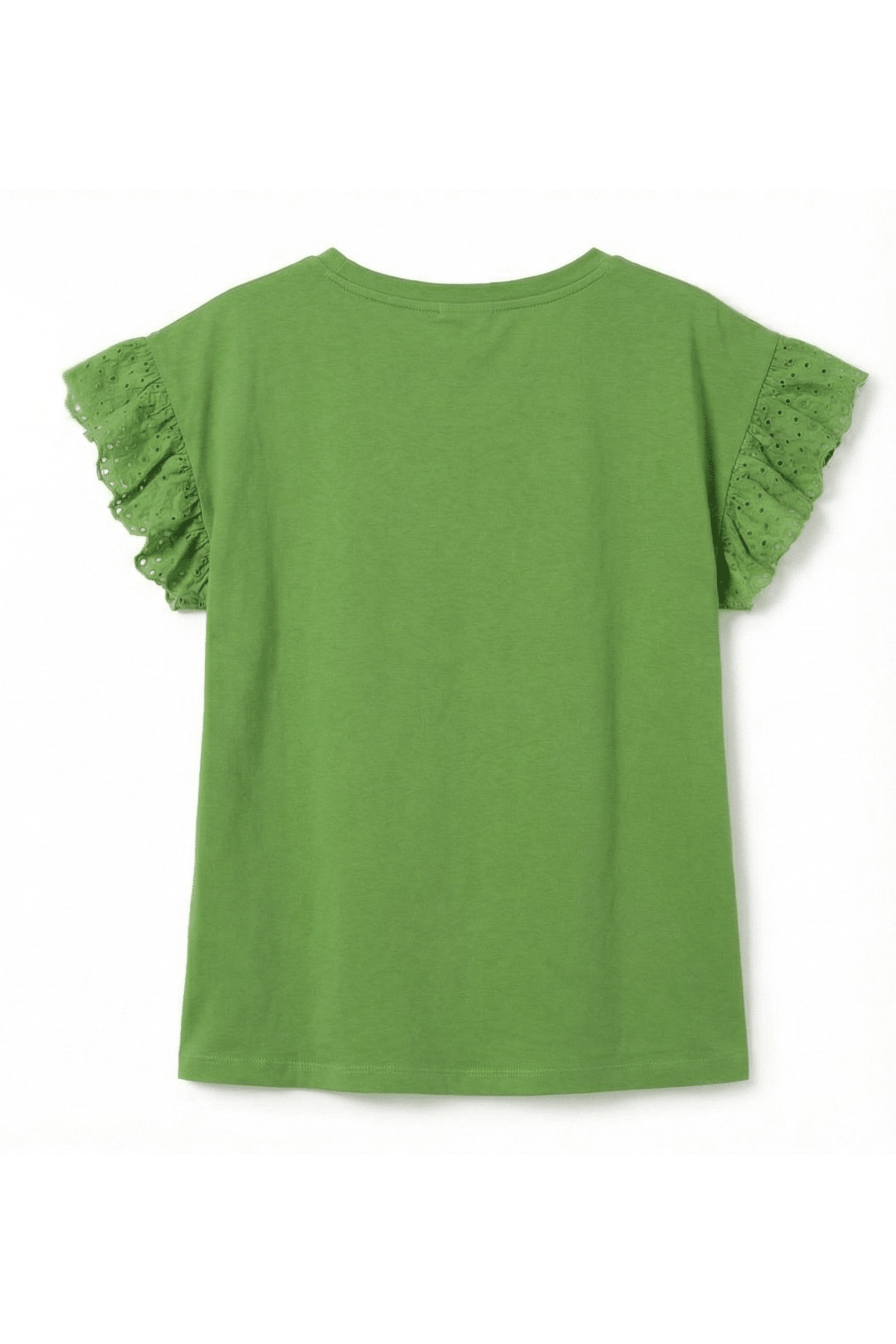 Camiseta verde con volante en bordado ingles y flor Lolitas&L - lolitasyl.com