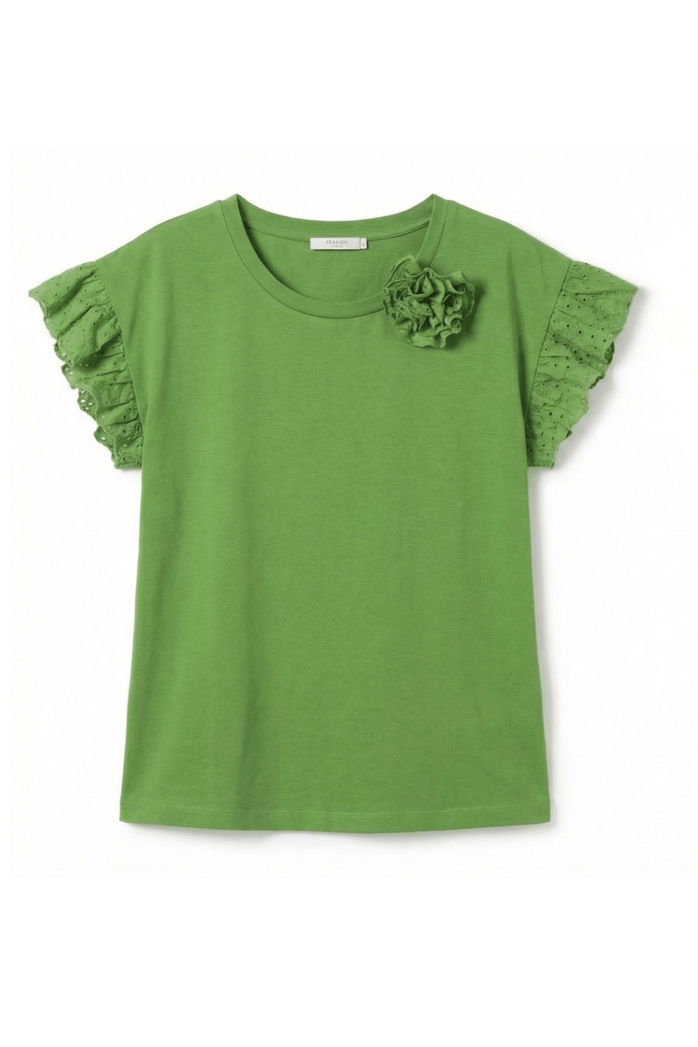 Camiseta verde con volante en bordado ingles y flor Lolitas&L - lolitasyl.com