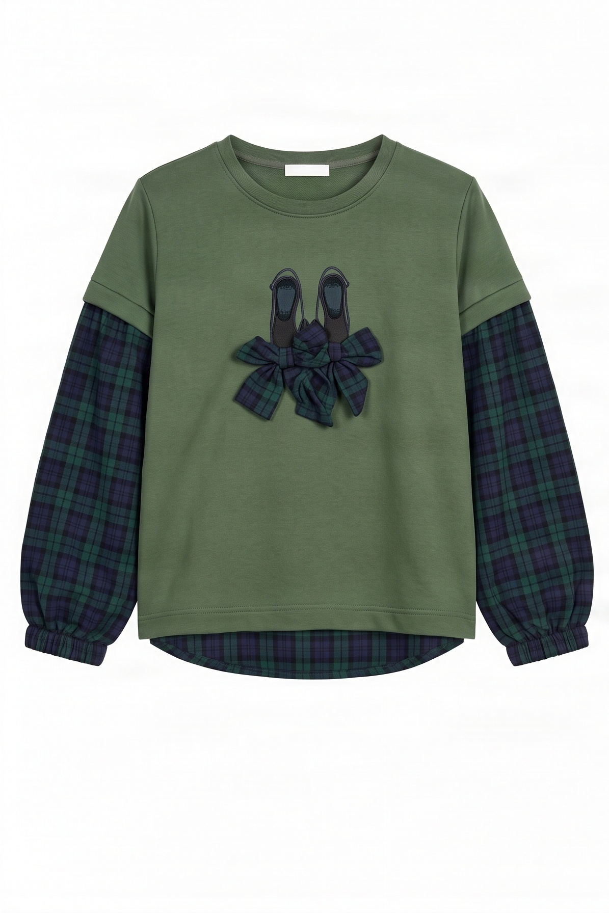 Camiseta verde con cuadro escoces azul bordado zapatillas Lolitas&L