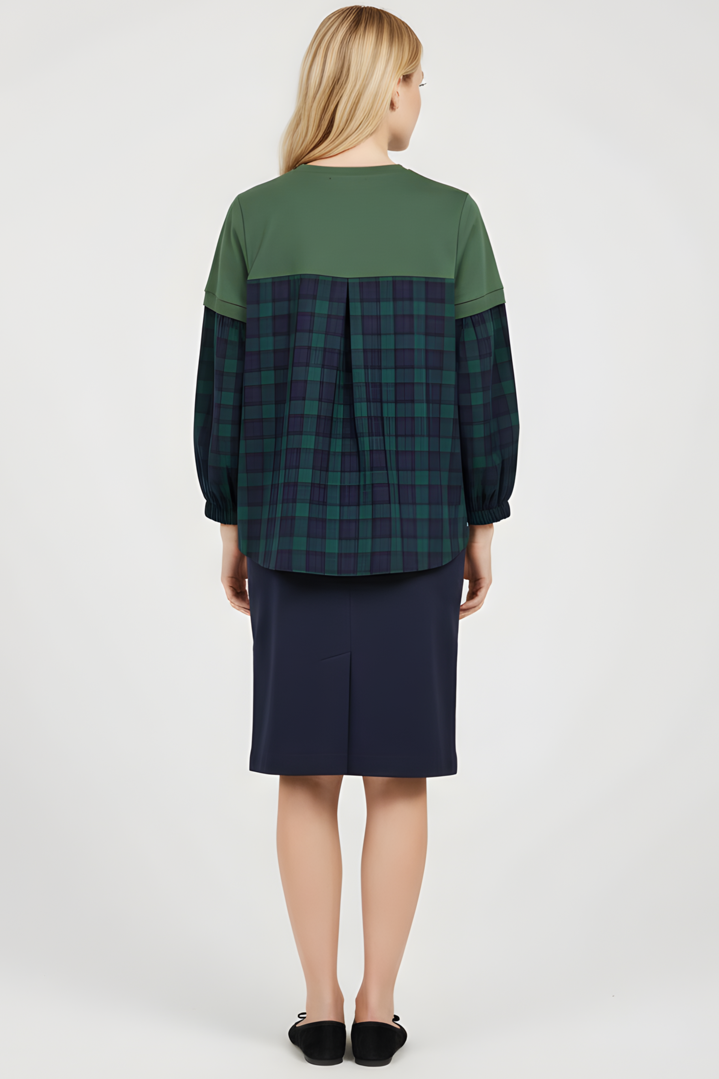 Camiseta verde con cuadro escoces azul bordado zapatillas Lolitas&L