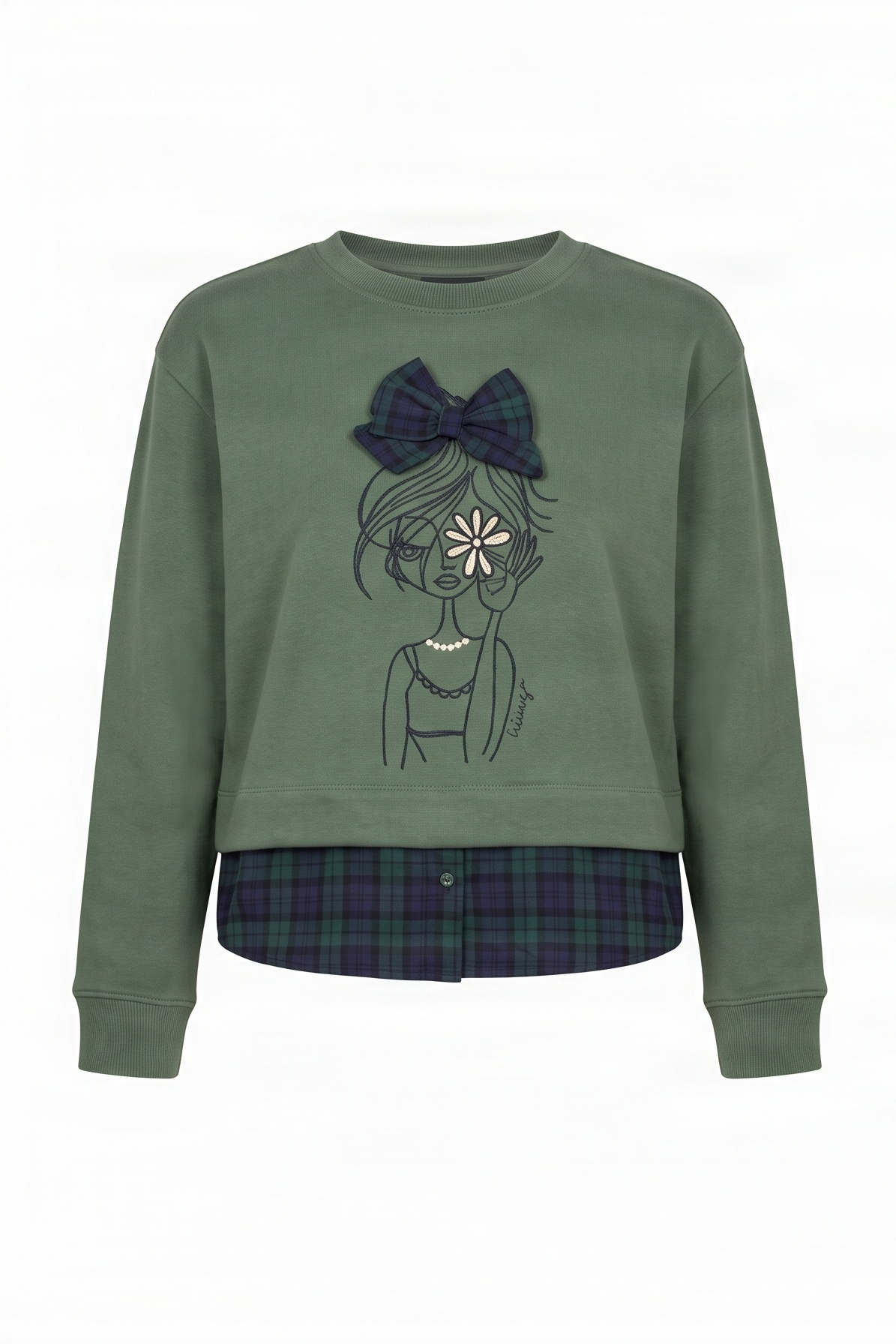 Camiseta verde con estampado muñeca y lazo cuadro escoces Lolitas&L