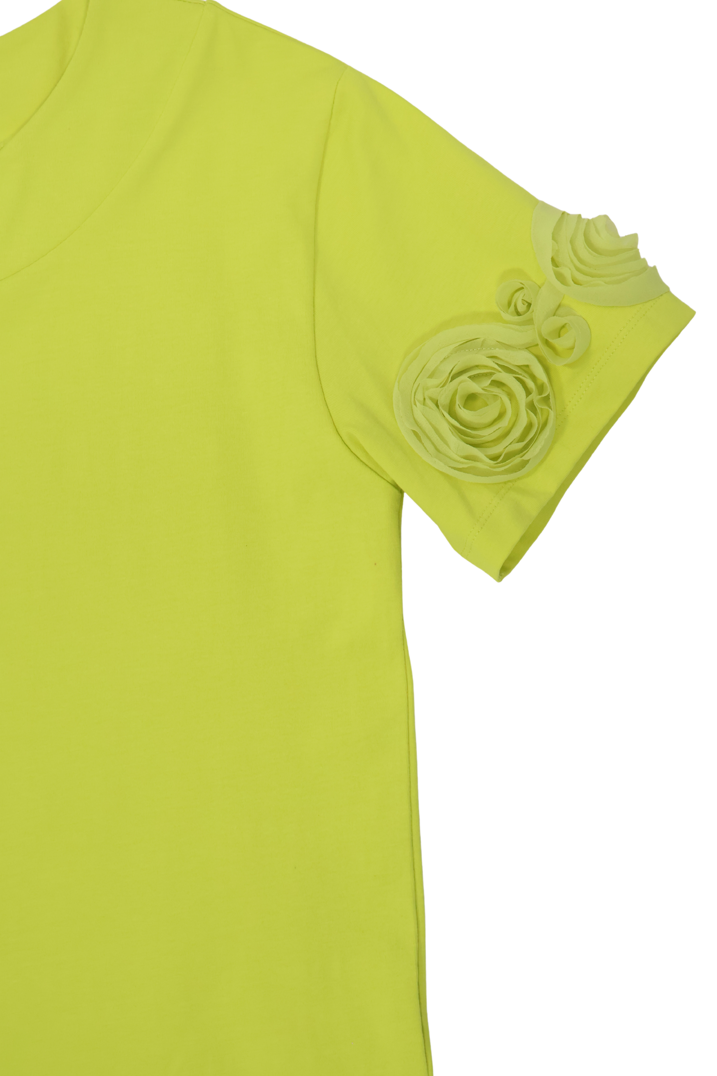 Camiseta verde fluor con bordado rosa en mangas Lolitas&L