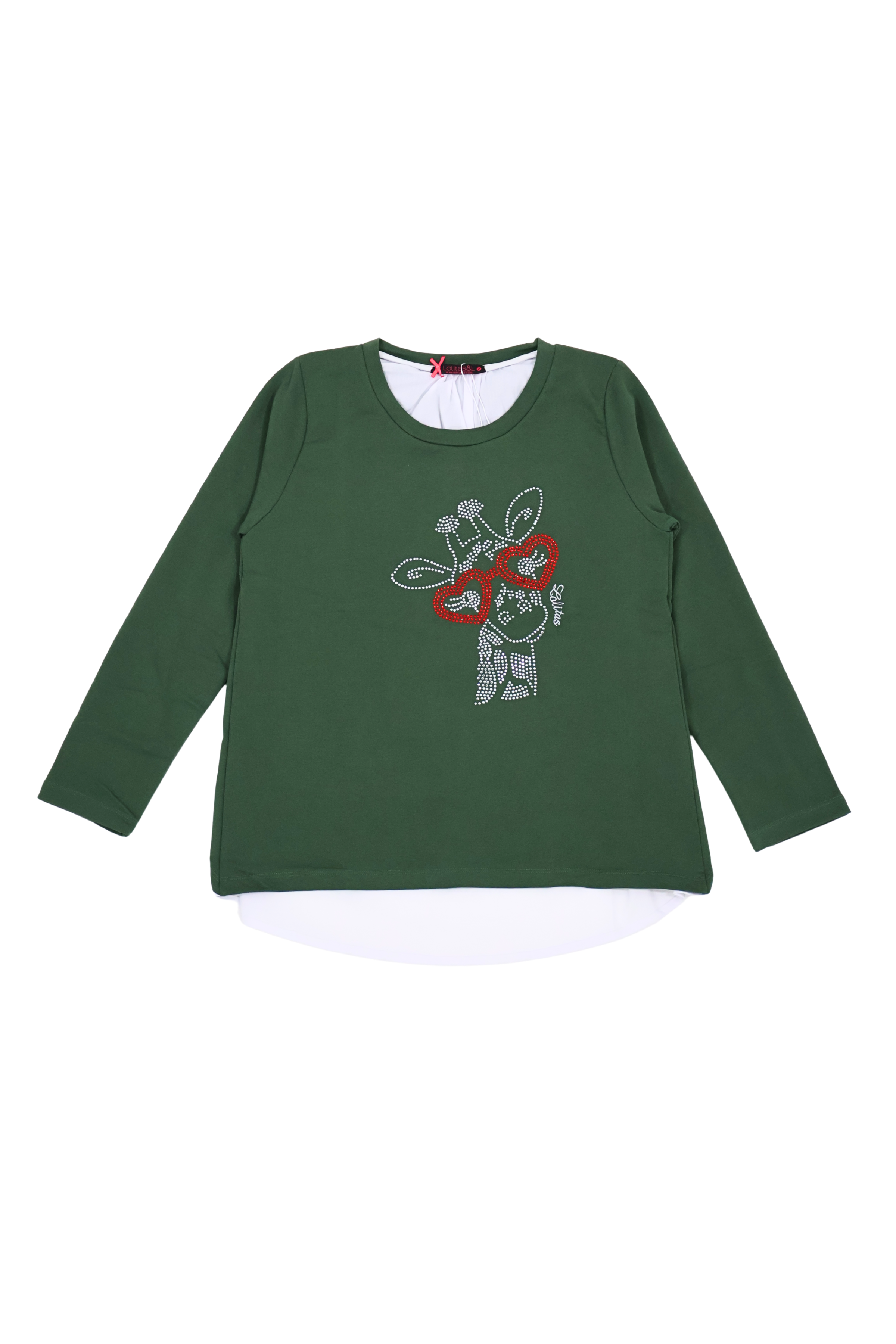 Camiseta verde con girafa strass de manga larga Lolitas&L
