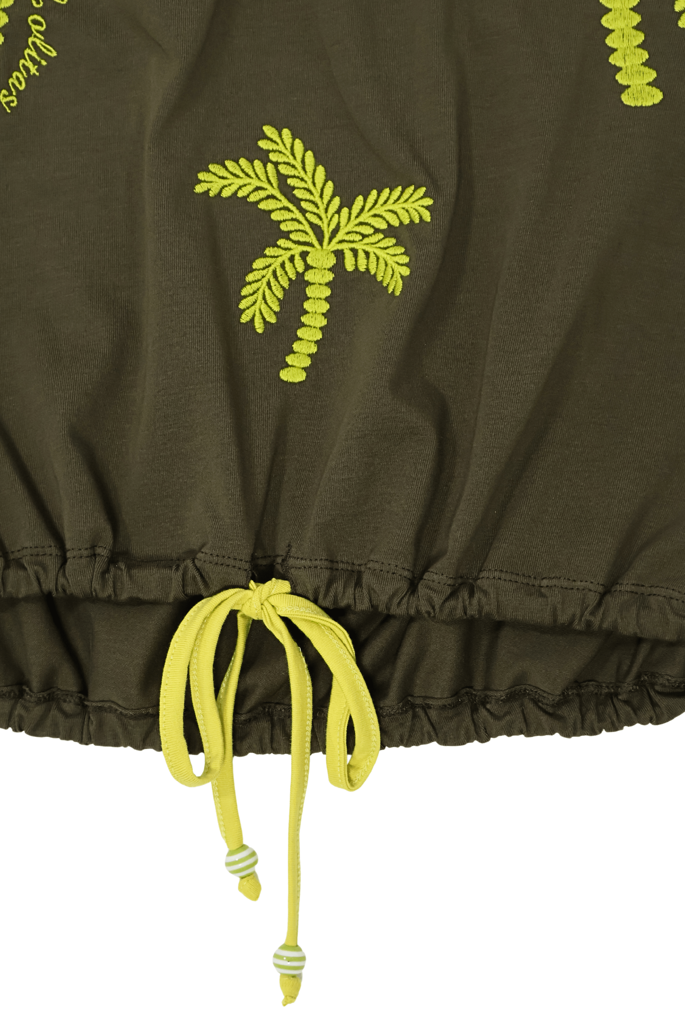Camiseta verde militar con bordado palmeras cordon Lolitas&L - lolitasyl.com