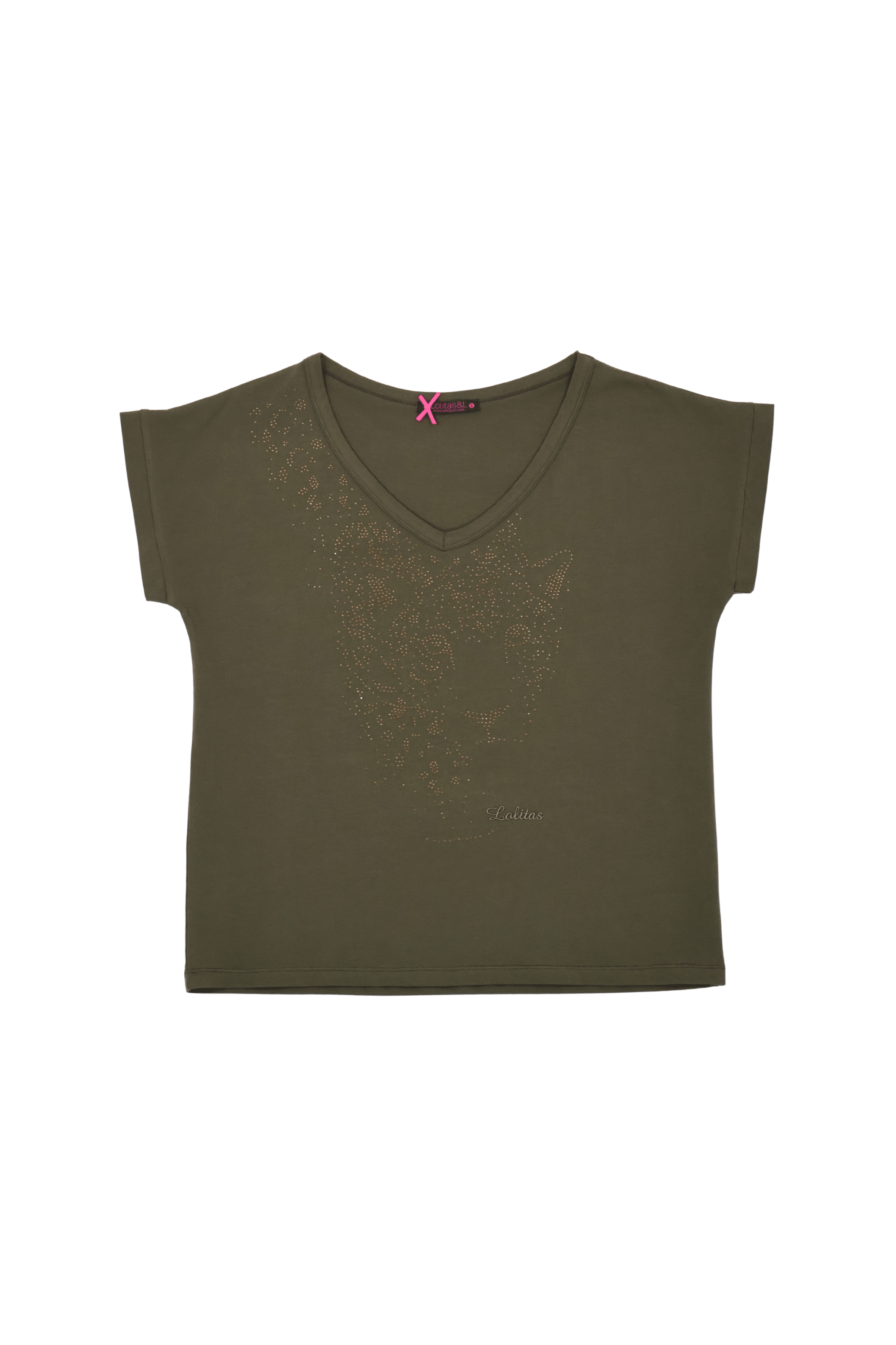 Camiseta verde militar strass tigre Lolitas&L - lolitasyl.com