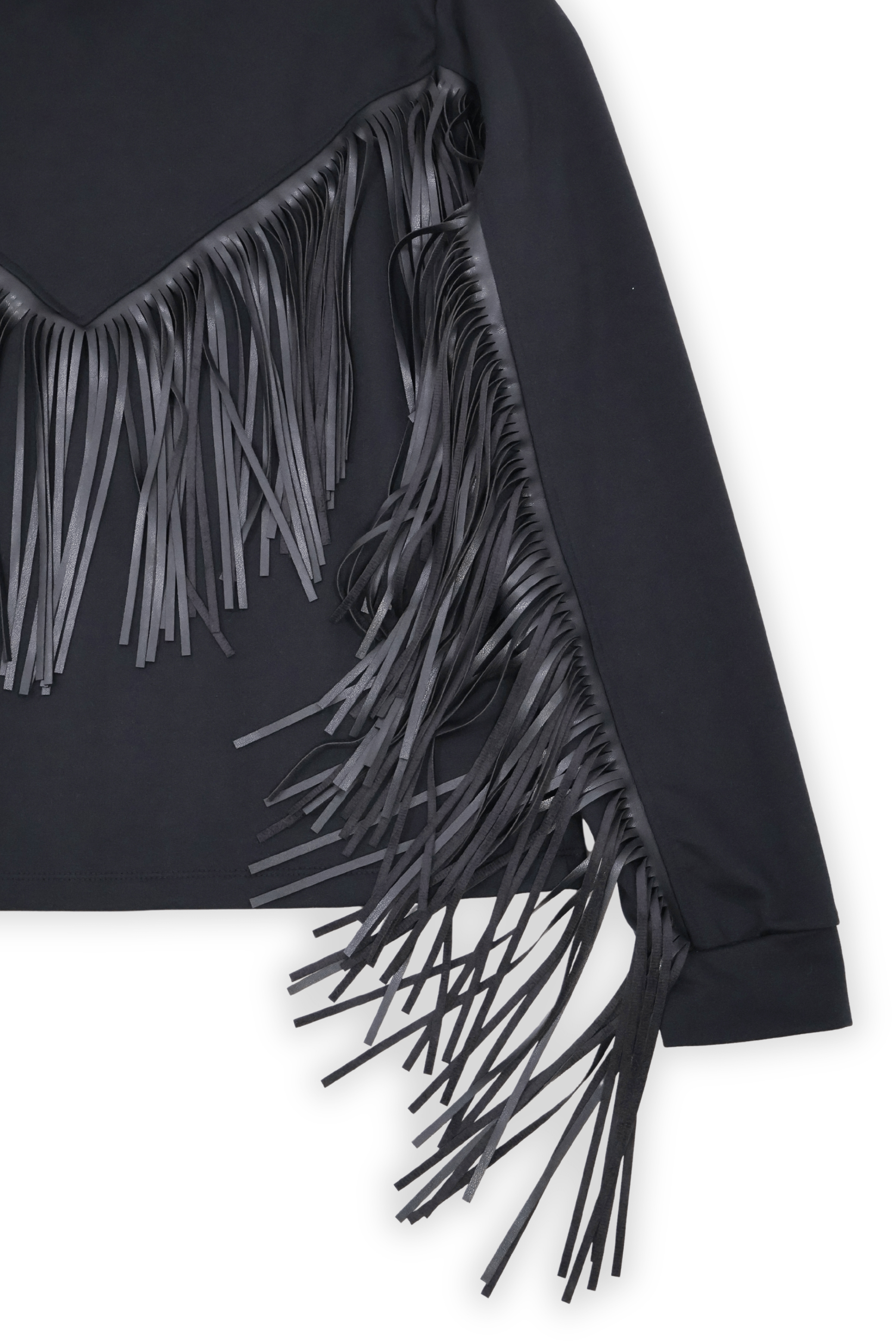 Cazadora algodon negra con flecos polipiel y capucha Lolitas&L - lolitasyl.com