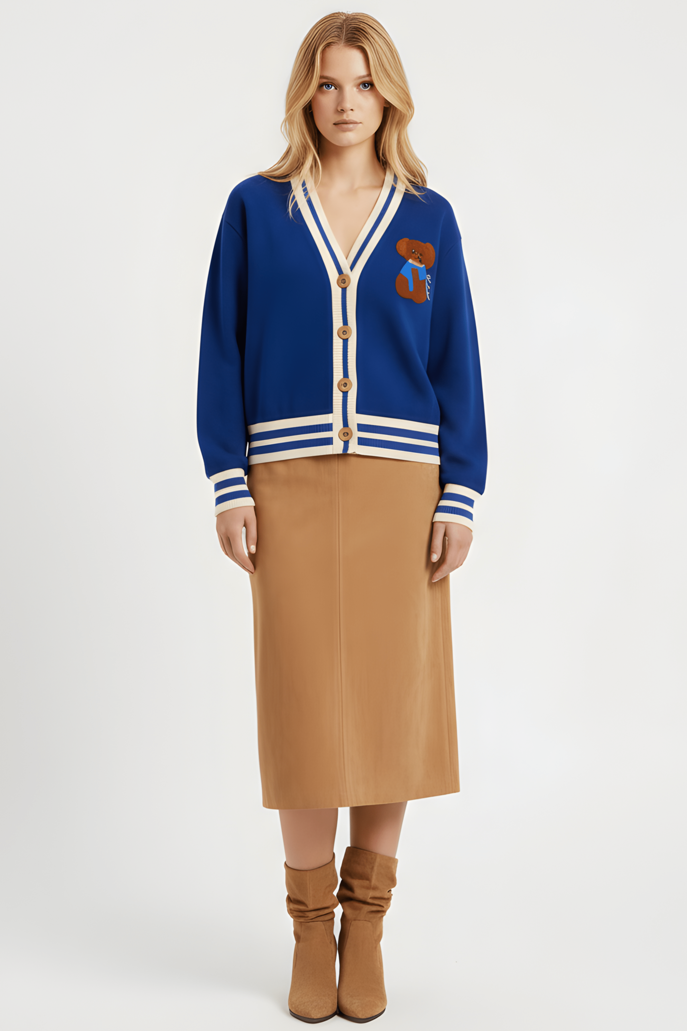 Chaqueta azul punto con elasticos y bordado Lolitas&L - lolitasyl.com