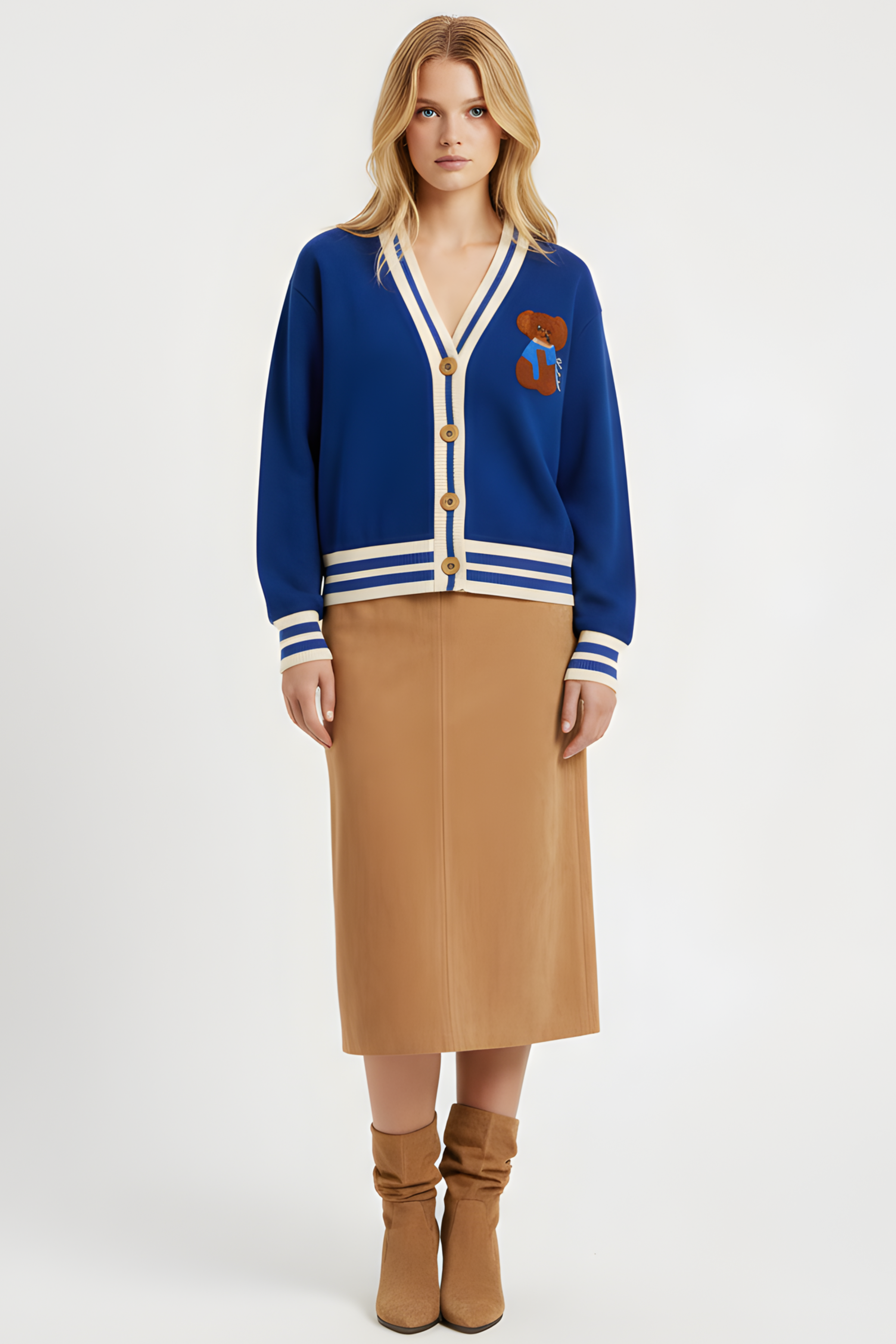 Chaqueta azul punto con elasticos y bordado Lolitas&L