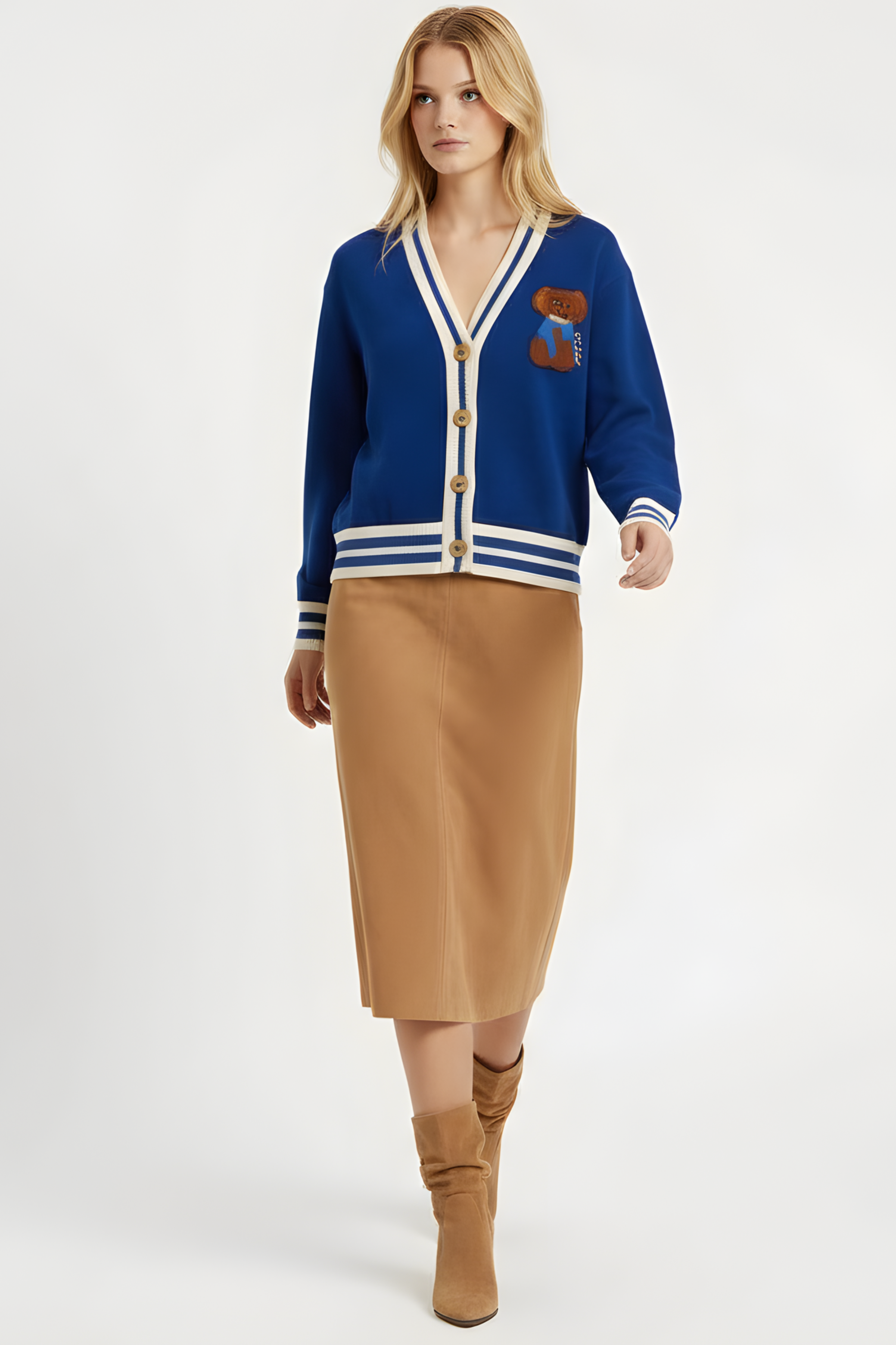 Chaqueta azul punto con elasticos y bordado Lolitas&L