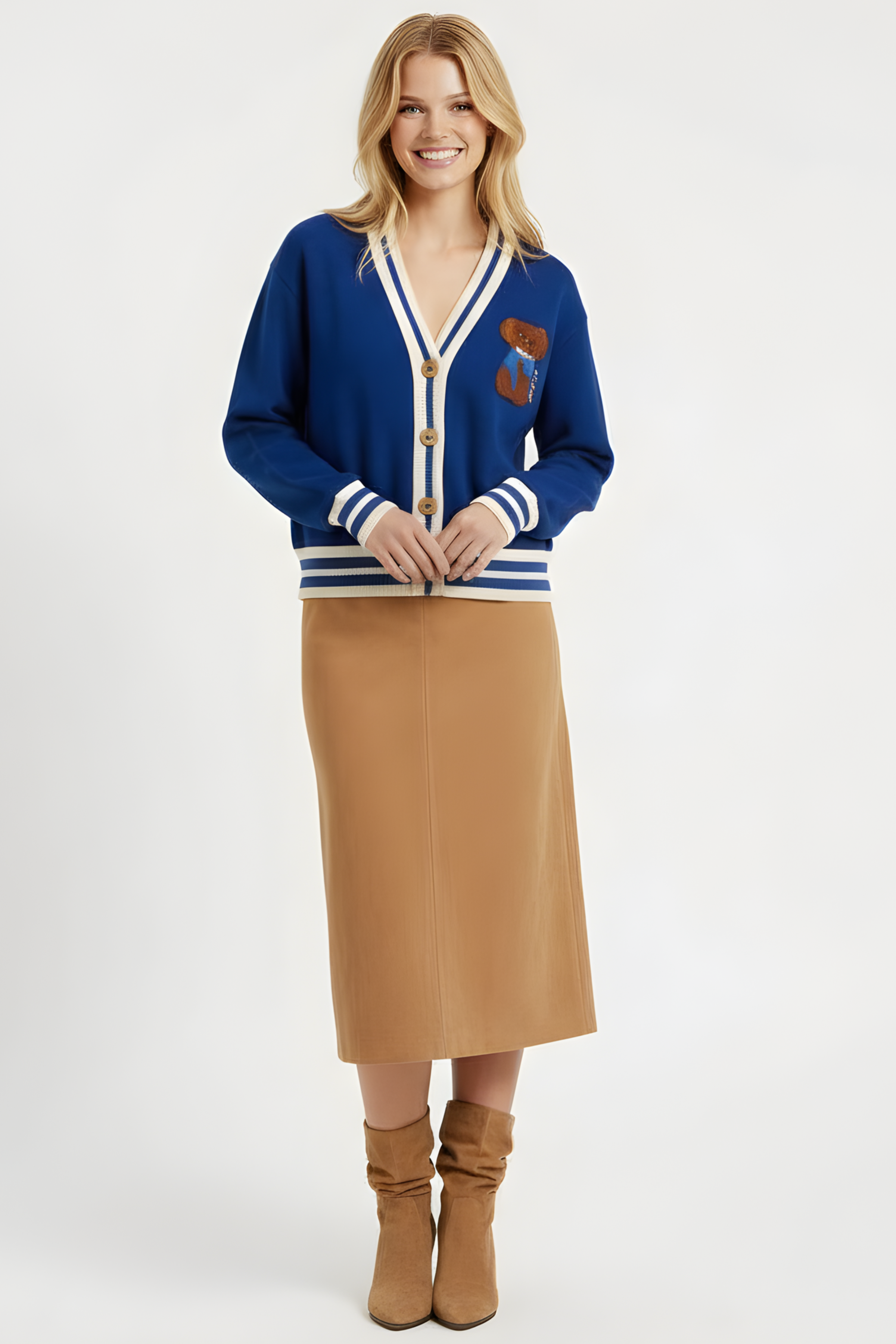 Chaqueta azul punto con elasticos y bordado Lolitas&L