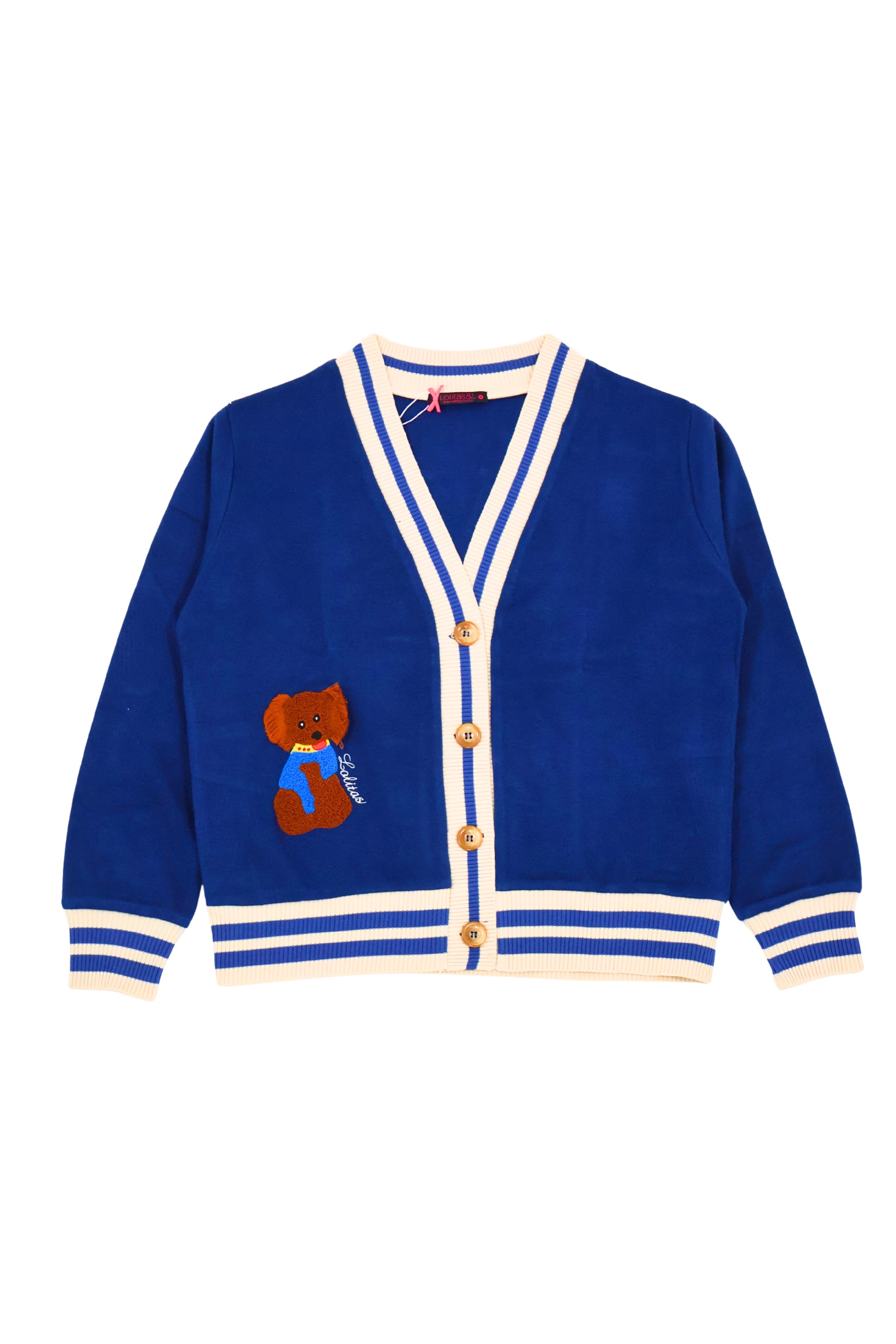 Chaqueta azul punto con elasticos y bordado Lolitas&L