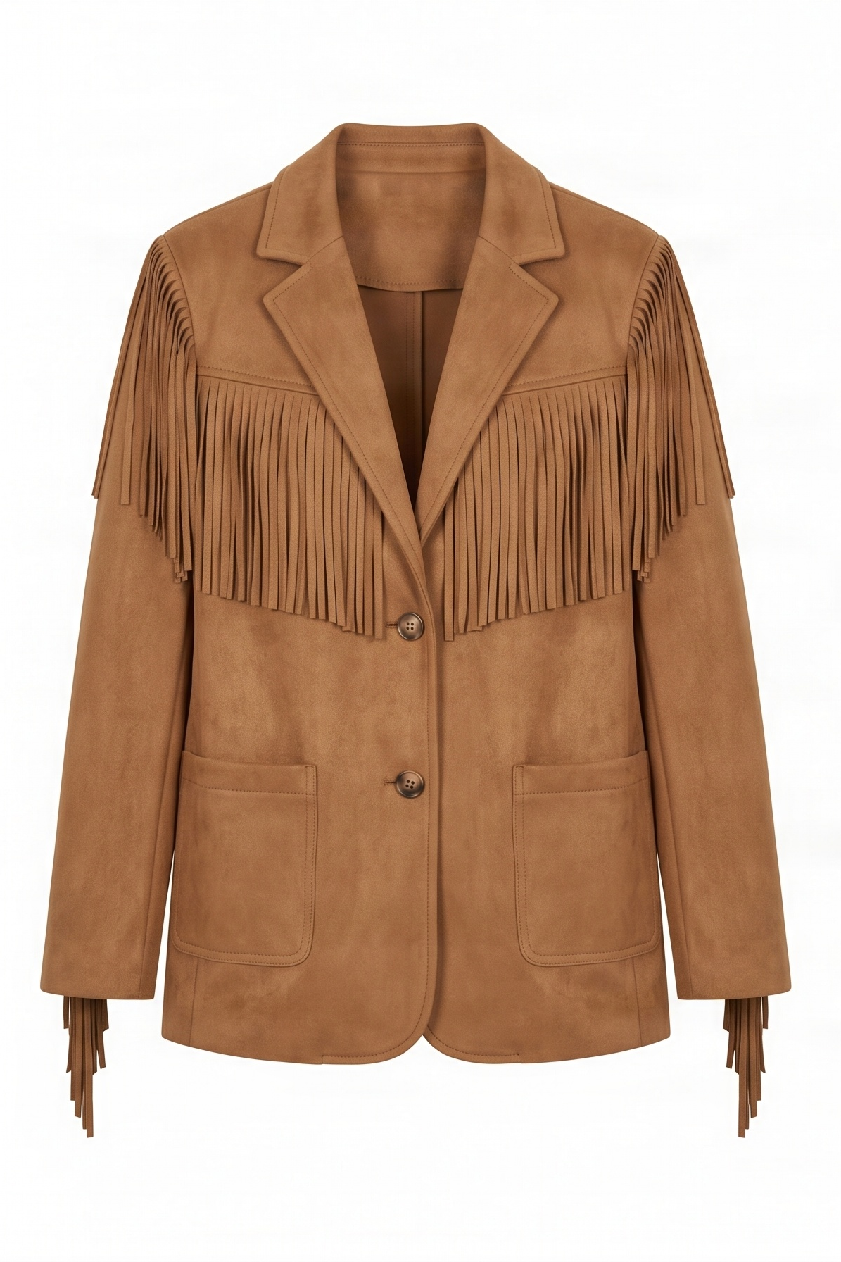 Chaqueta camel antelina con flecos y bolsillos Lolitas&L