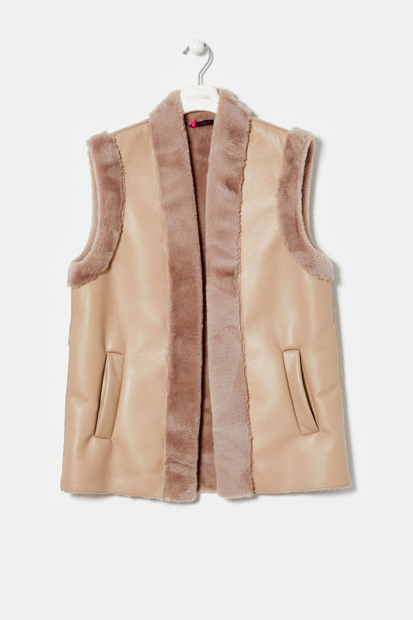 Chaqueta beige sin mangas piel vuelta LolitasyL