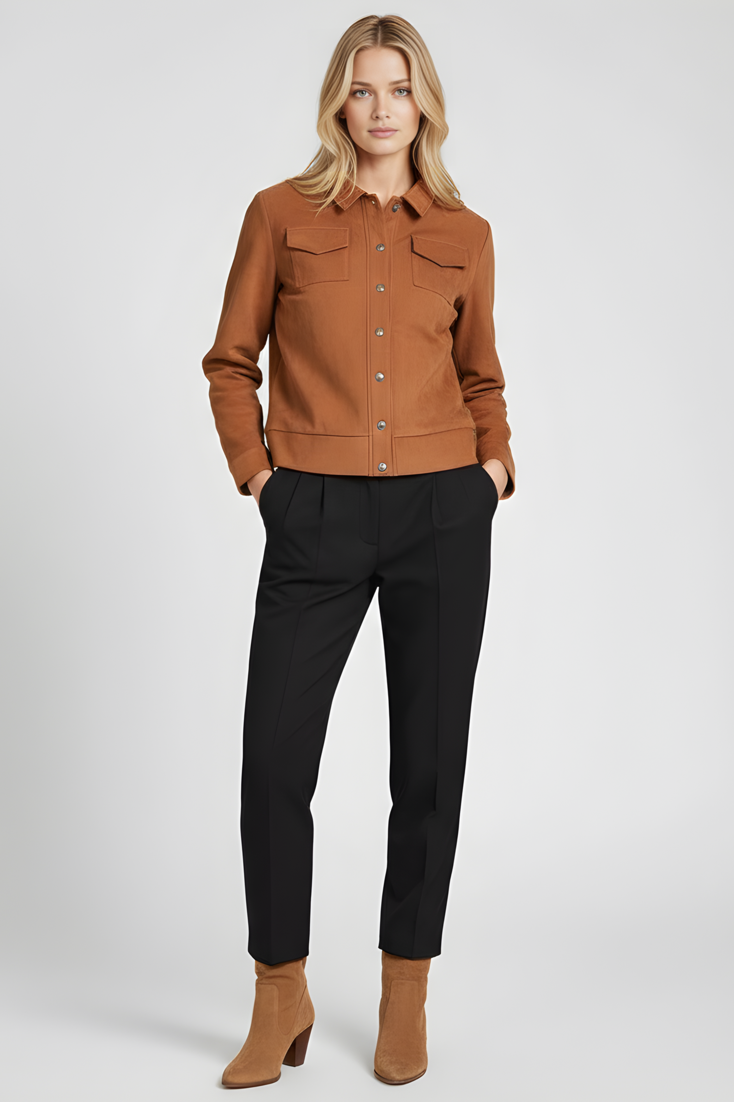 Chaqueta camel antelina con automaticos Lolitas&L