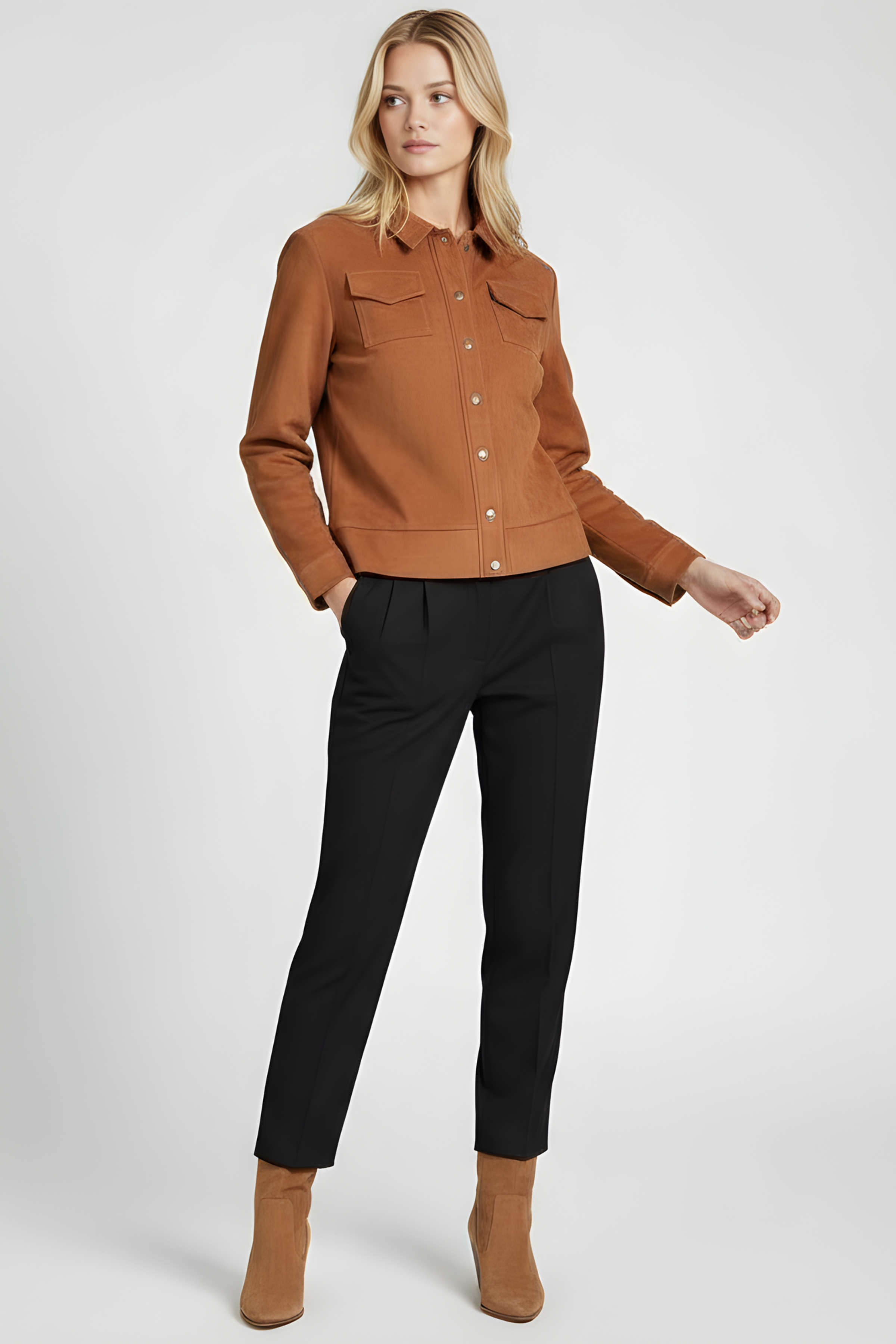 Chaqueta camel antelina con automaticos Lolitas&L