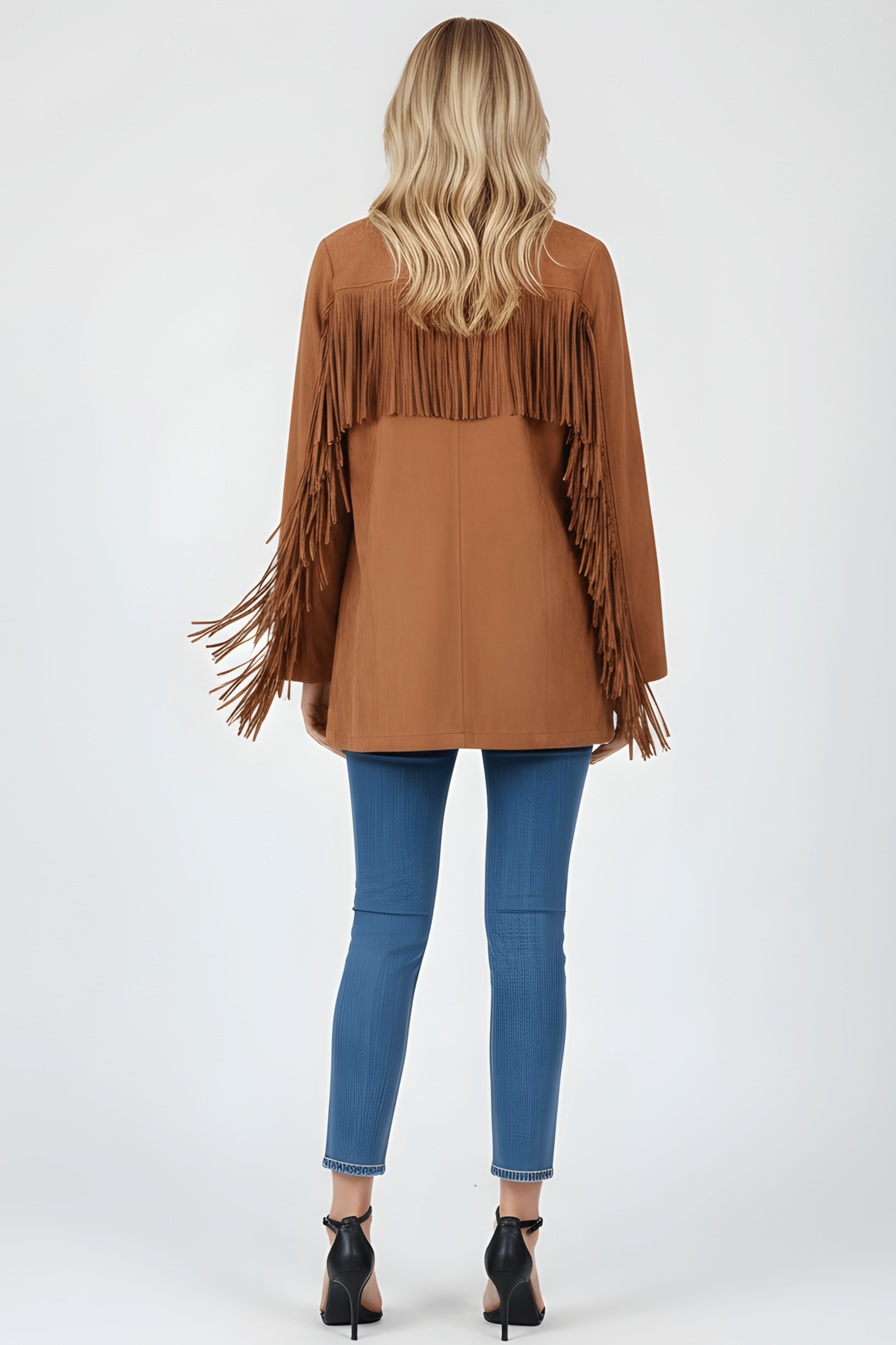 Chaqueta camel antelina con flecos y bolsillos Lolitas&L - lolitasyl.com