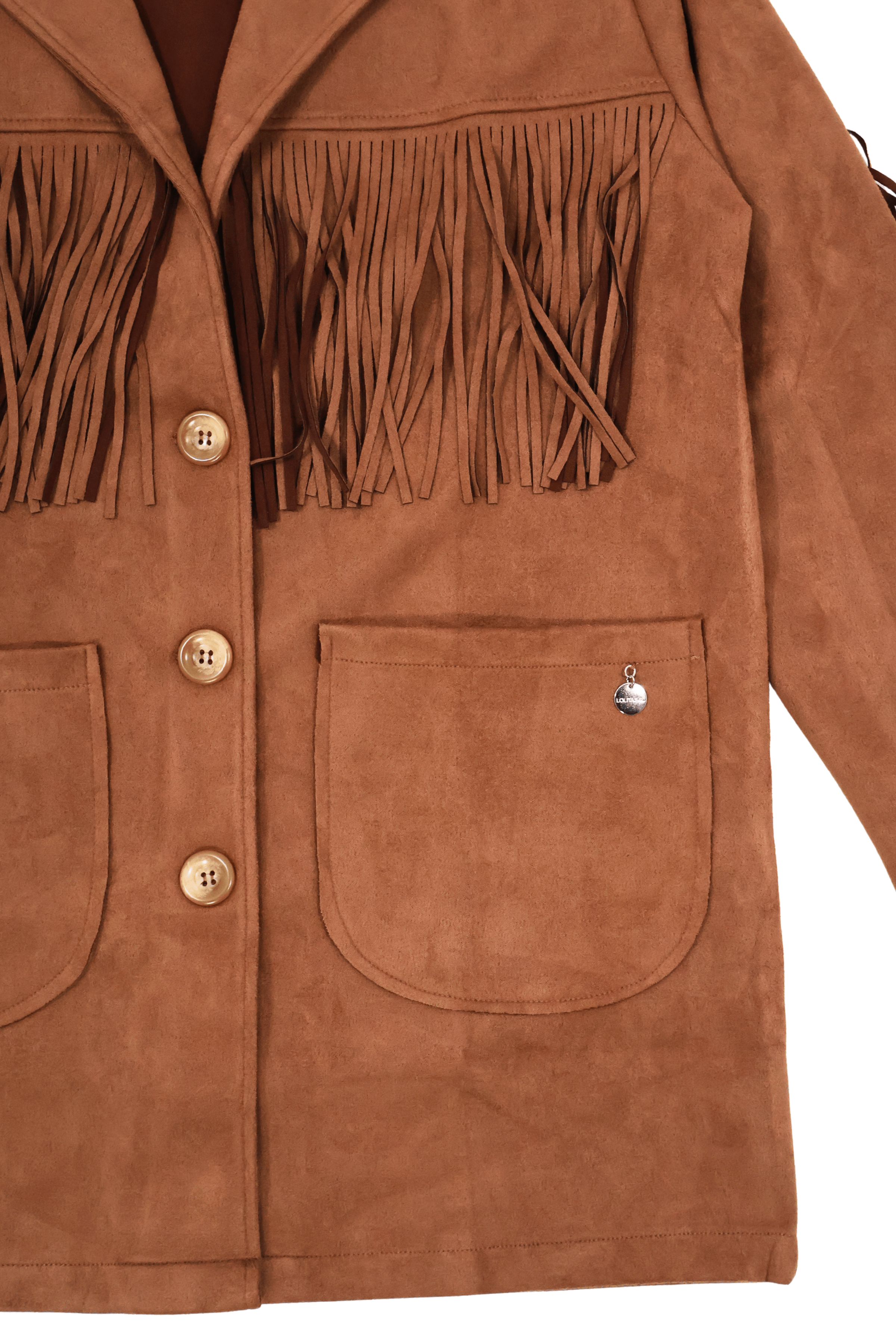 Chaqueta camel antelina con flecos y bolsillos Lolitas&L - lolitasyl.com