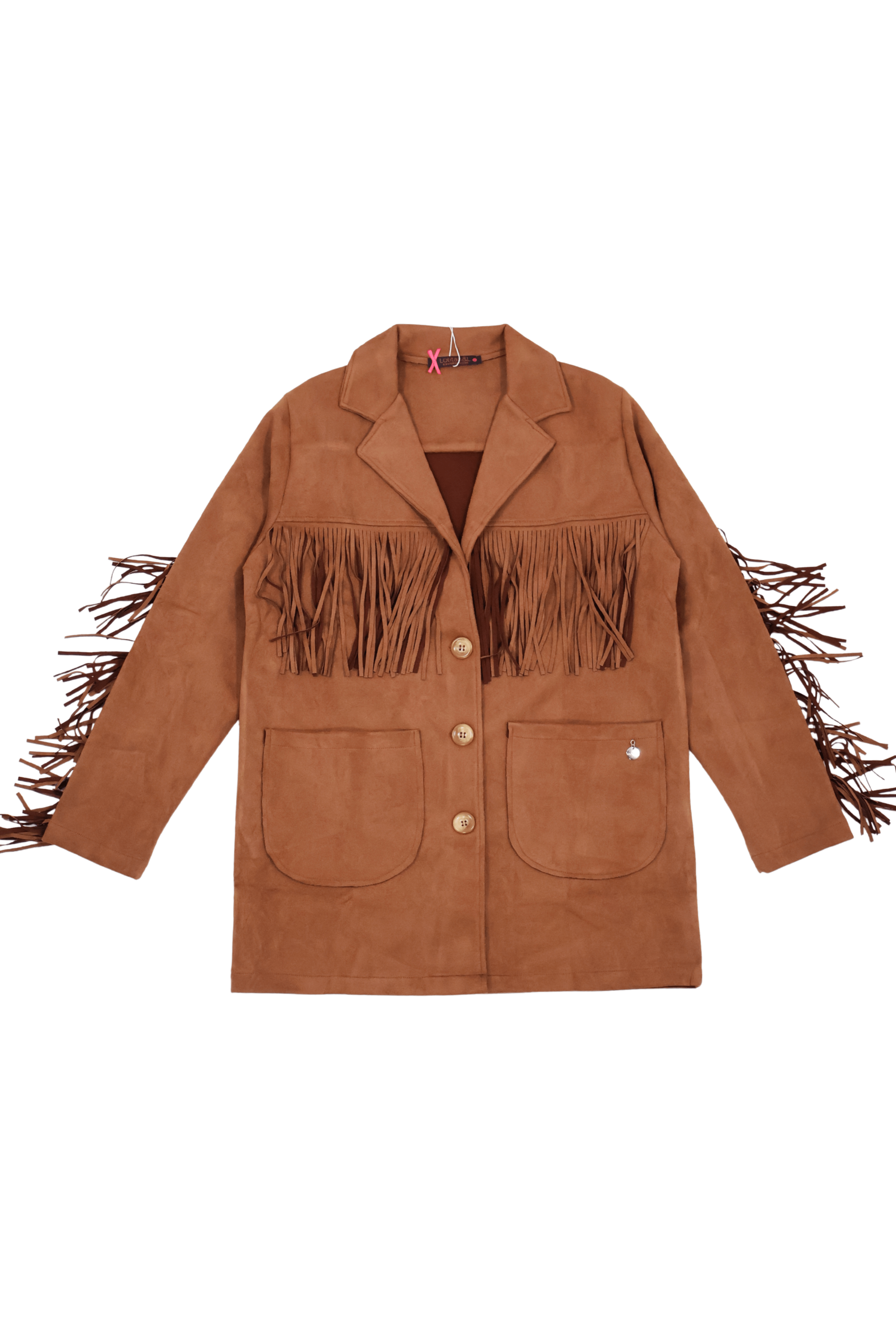 Chaqueta camel antelina con flecos y bolsillos Lolitas&L - lolitasyl.com