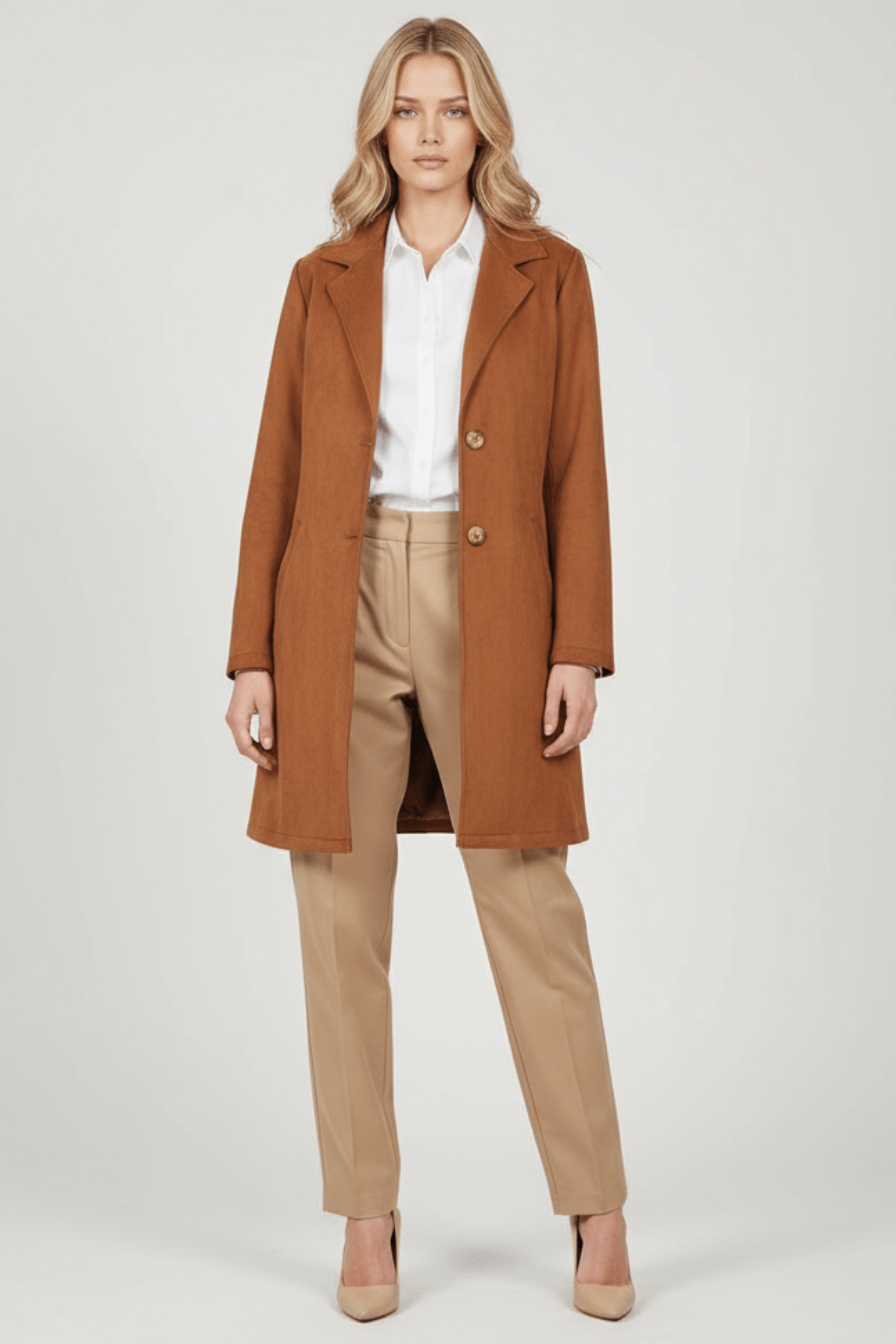 Chaqueta camel larga de antelina abotonada Lolitas&L - lolitasyl.com