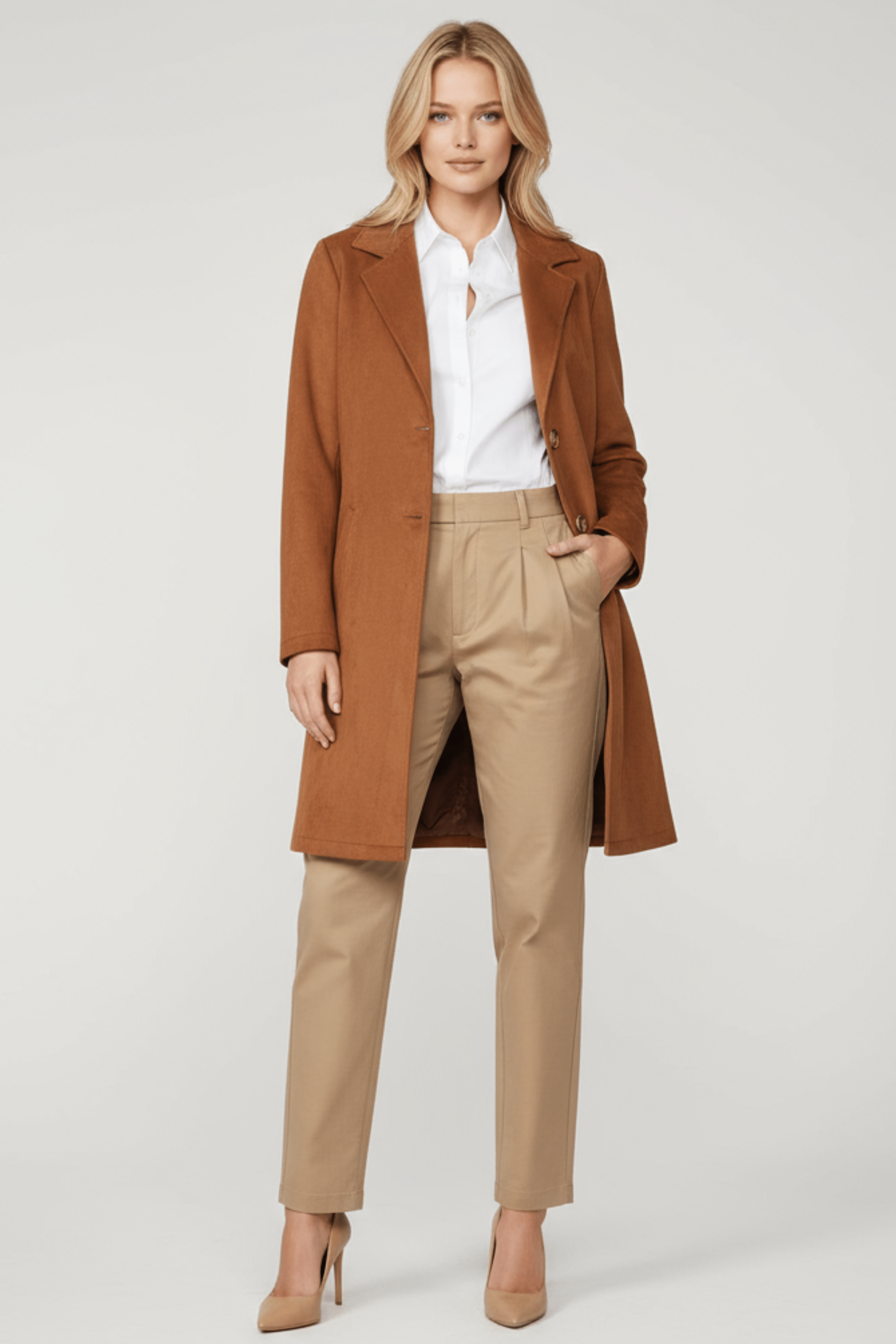 Chaqueta camel larga de antelina abotonada Lolitas&L - lolitasyl.com