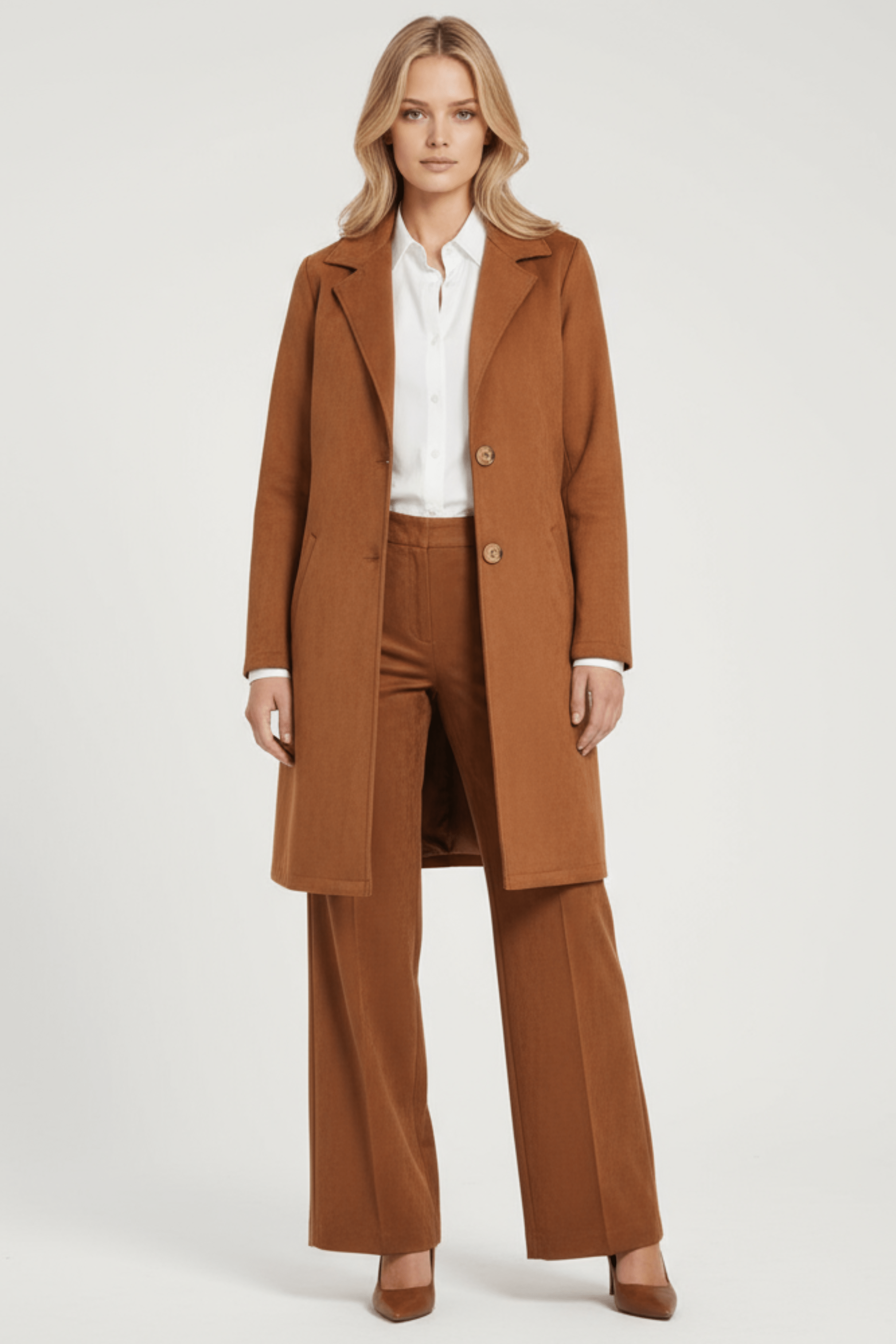 Chaqueta camel larga de antelina abotonada Lolitas&L - lolitasyl.com